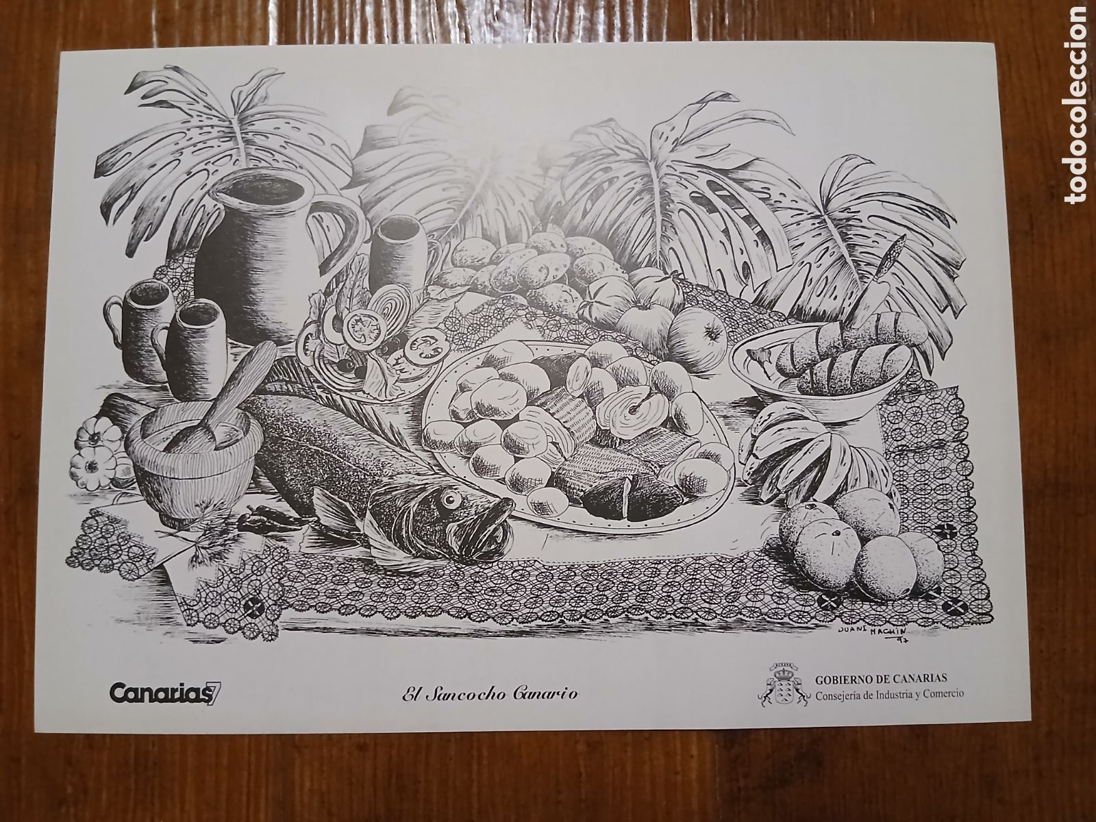 Otros art&iacute;culos de coleccionismo en papel: L&aacute;mina Labores Canarias -Sancocho Canaria- Canarias 7 -35x25cm- 1983