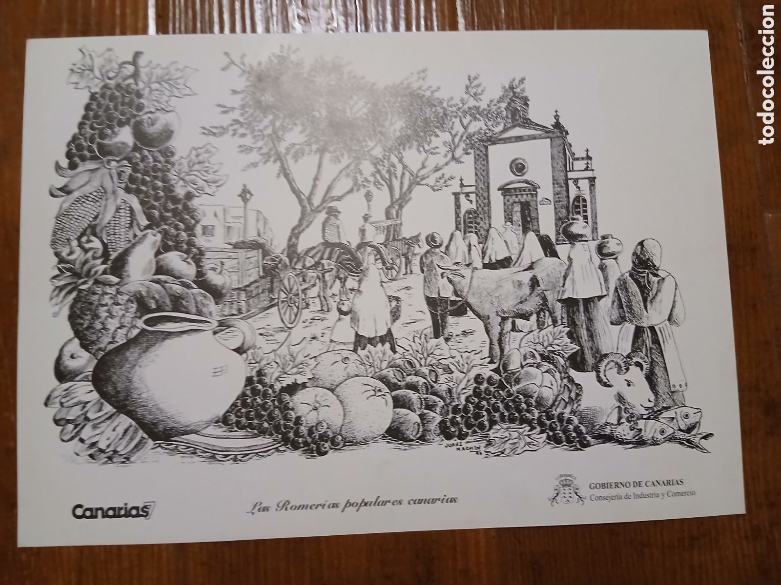 Otros art&iacute;culos de coleccionismo en papel: L&aacute;mina Labores Canarias -Las Romer&iacute;as Populares Canarias- Canarias 7 -35x25cm- 1983