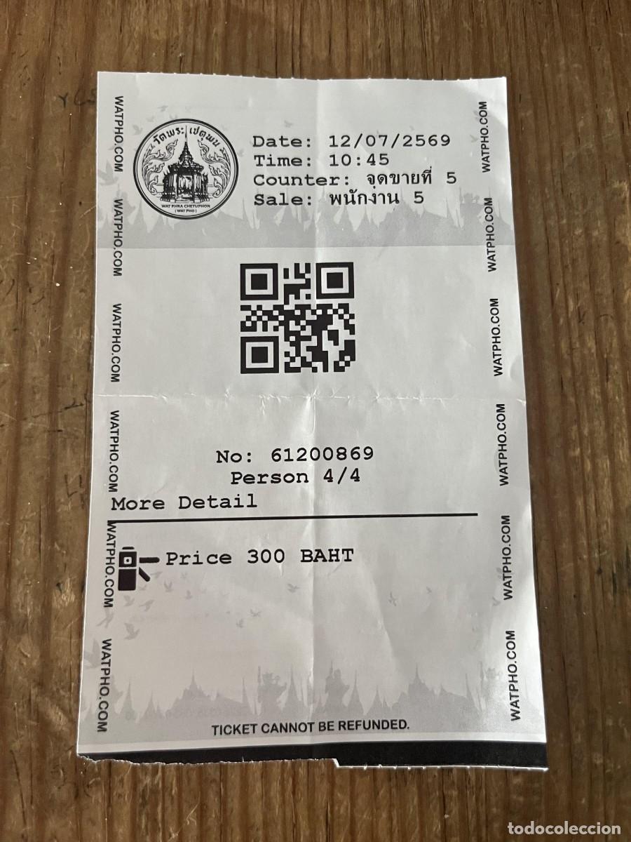 Otros art&iacute;culos de coleccionismo en papel: R32015 ENTRADA TICKET TAILANDIA WAT PHRA CHETUPHON WAT PHO TEMPLO DE BUDA RECLINADO 2026
