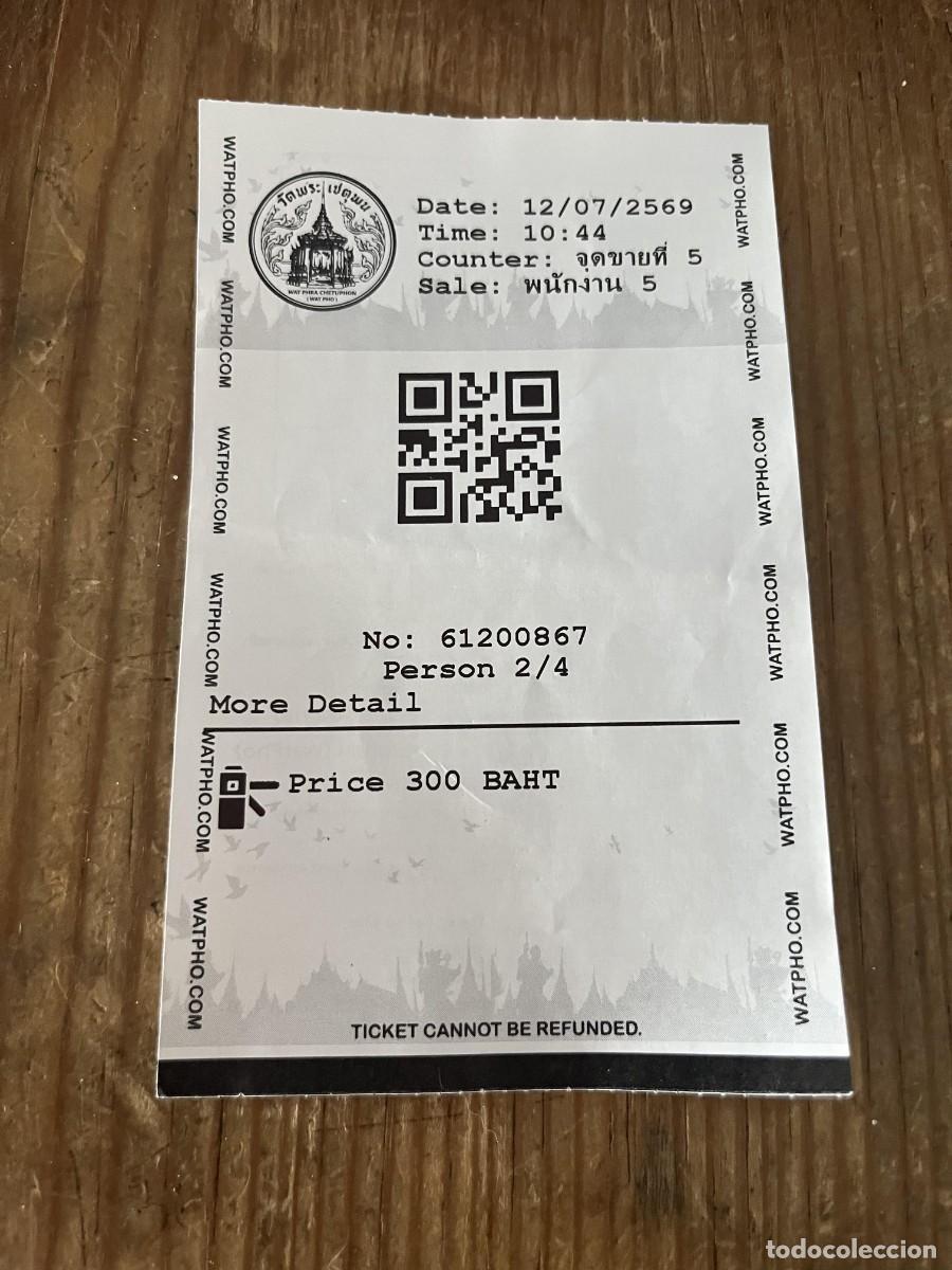 Otros art&iacute;culos de coleccionismo en papel: R32017 ENTRADA TICKET TAILANDIA WAT PHRA CHETUPHON WAT PHO TEMPLO DE BUDA RECLINADO 2026
