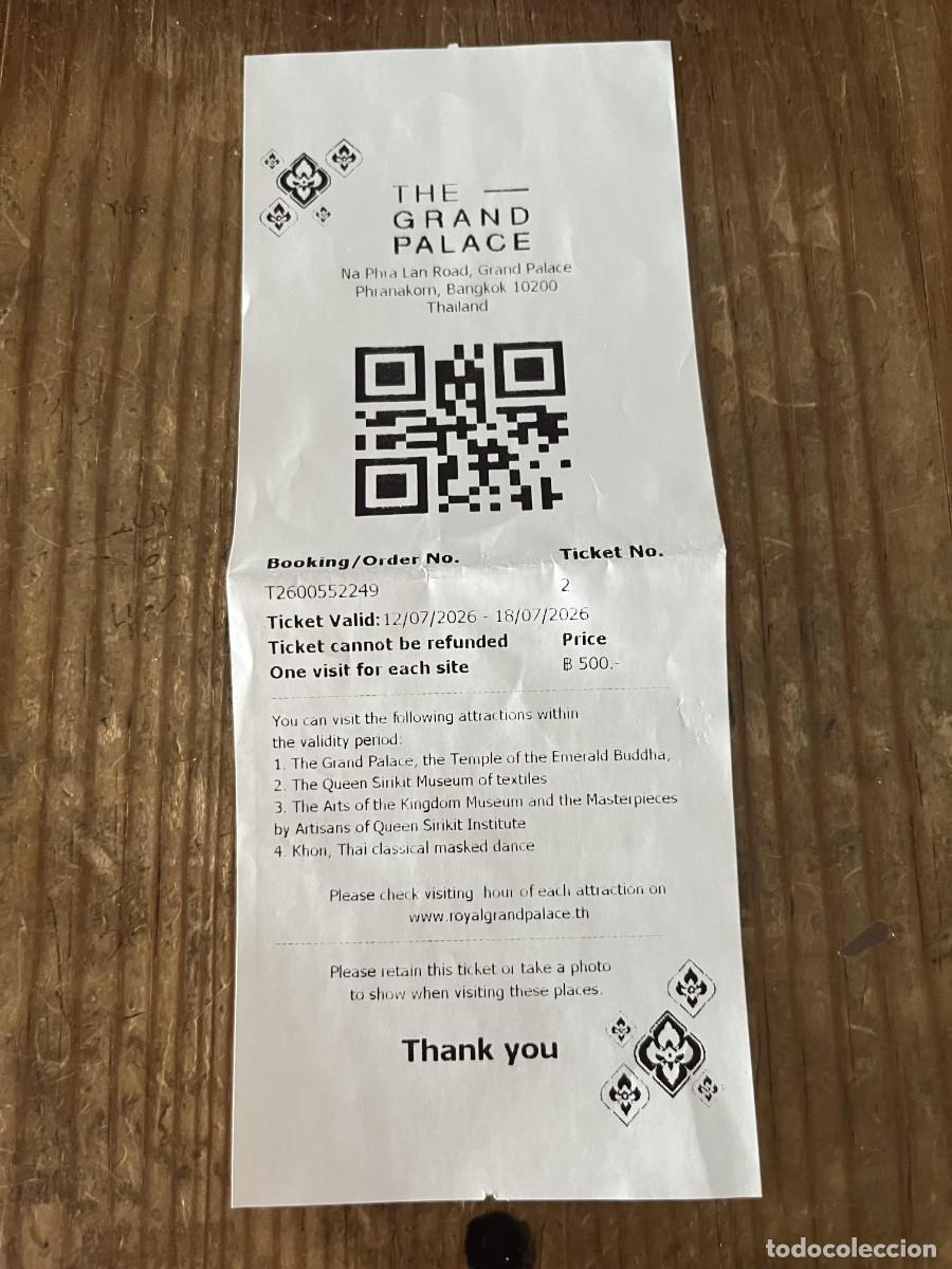 Otros art&iacute;culos de coleccionismo en papel: R32034 ENTRADA TICKET TAILANDIA PALACIO THE GRAND PALACE NA PHRA LAN ROAD 2026