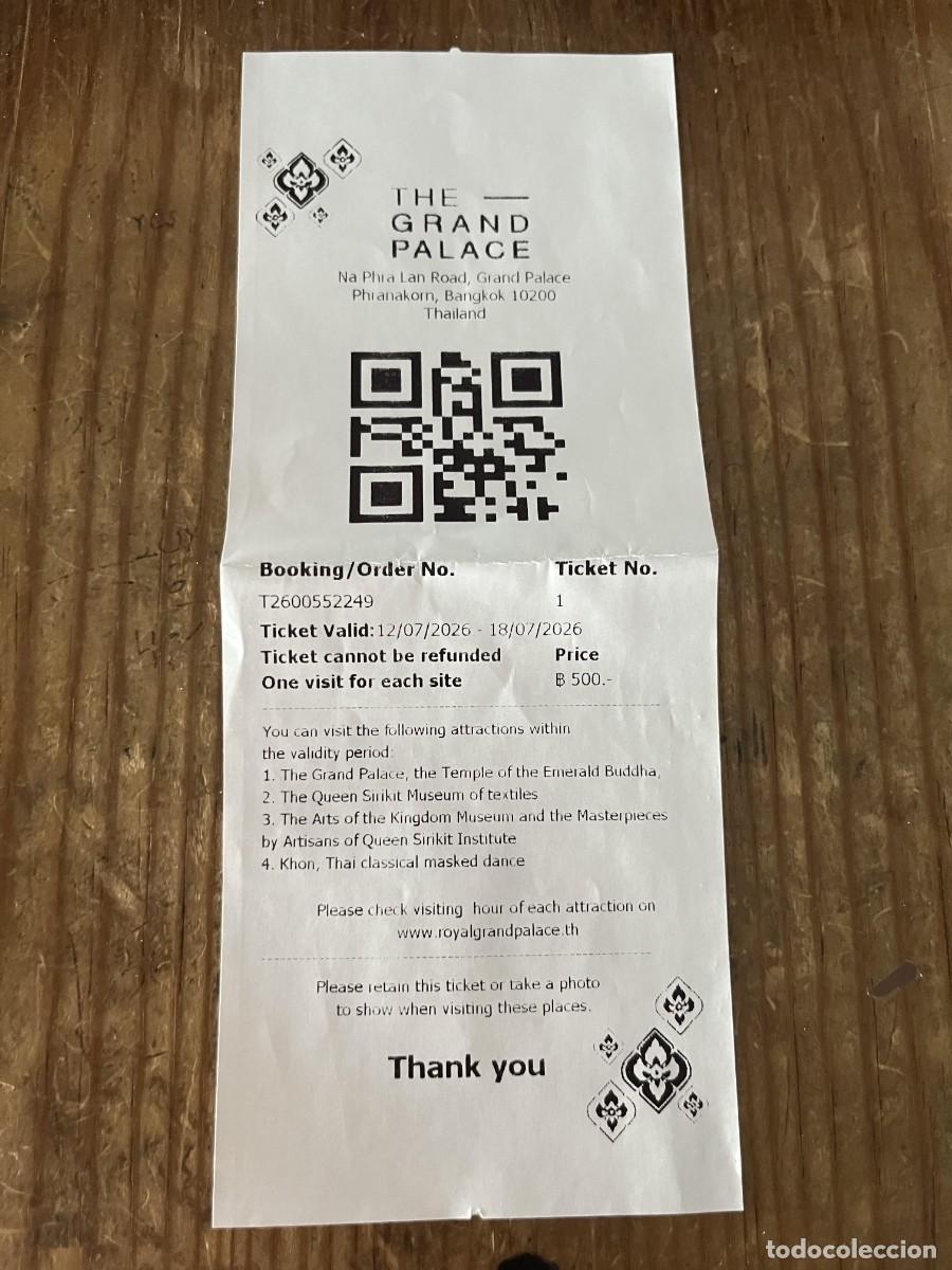 Otros art&iacute;culos de coleccionismo en papel: R32035 ENTRADA TICKET TAILANDIA PALACIO THE GRAND PALACE NA PHRA LAN ROAD 2026