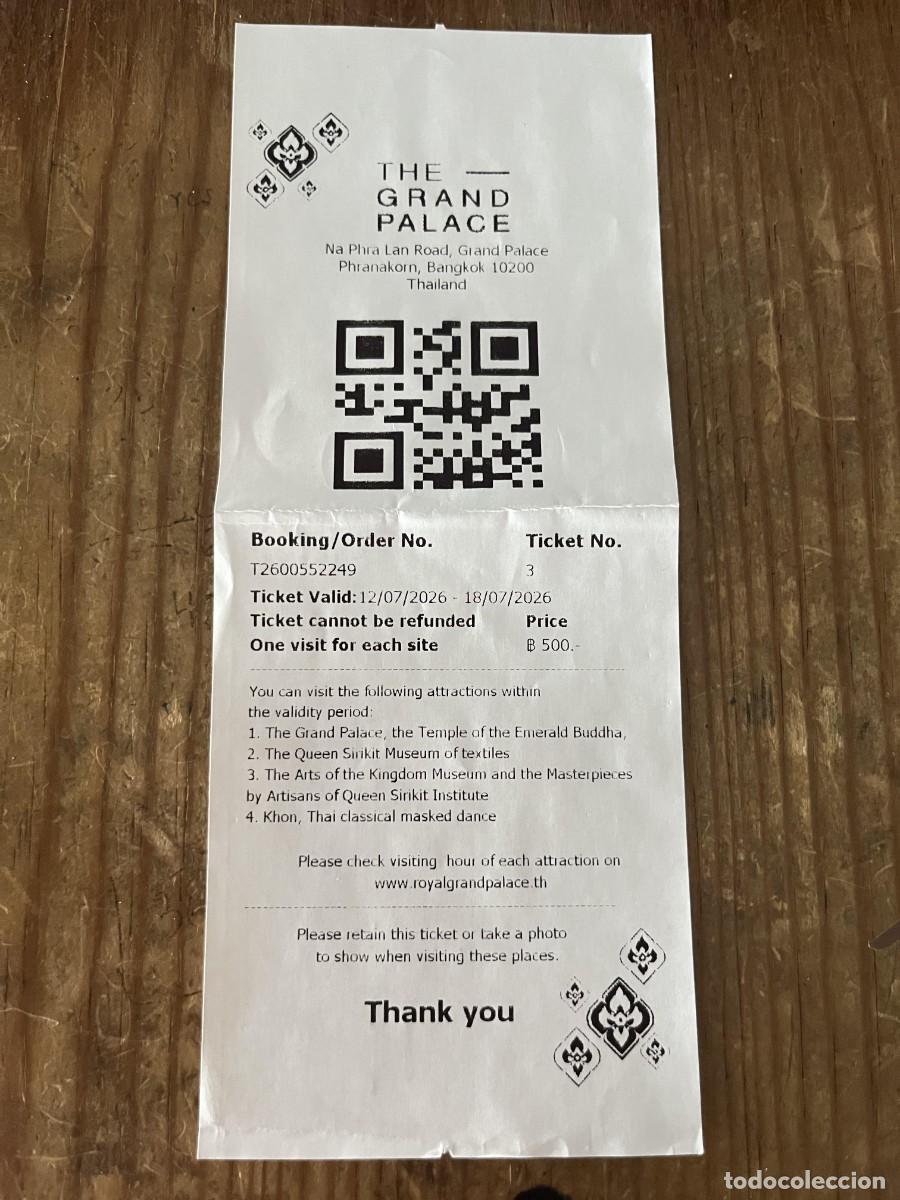 Otros art&iacute;culos de coleccionismo en papel: R32037 ENTRADA TICKET TAILANDIA PALACIO THE GRAND PALACE NA PHRA LAN ROAD 2026