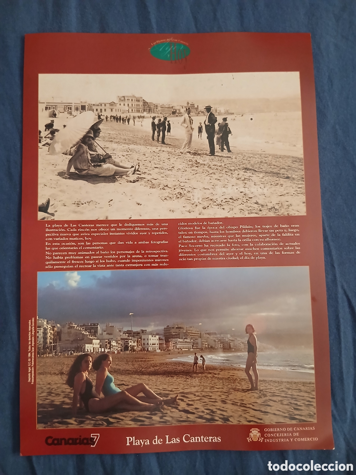 Otros art&iacute;culos de coleccionismo en papel: L&aacute;mina Playa de Las Canteras -Las Palmas de Gran Canaria, Ayer y Hoy-