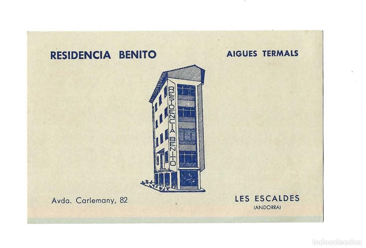 Otros art&iacute;culos de coleccionismo en papel: TARJETA- RESIDENCIA BENITO. AIGUES TERMALS. LES ESCALDES. ANDORRA