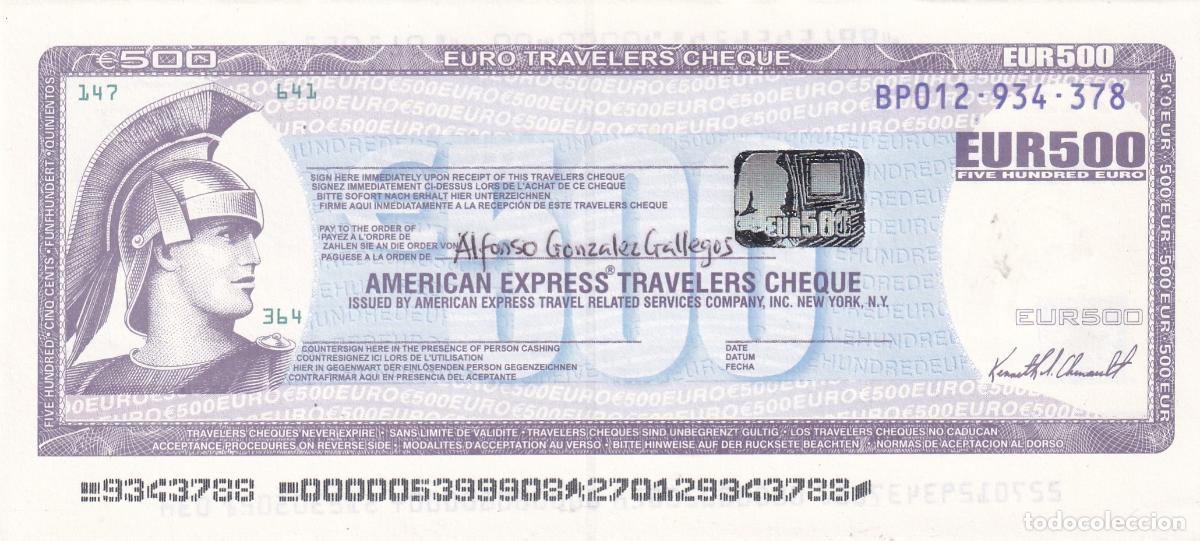 Otros art&iacute;culos de coleccionismo en papel: CRBX1012 CHEQUE VIAJEROS AMERICAN EXPRESS 500 EUROS EBC