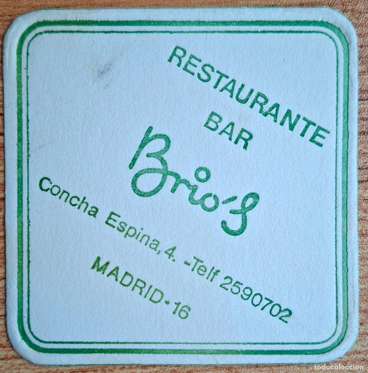 Otros art&iacute;culos de coleccionismo en papel: Posavasos Restaurante Bar Brio's - Madrid