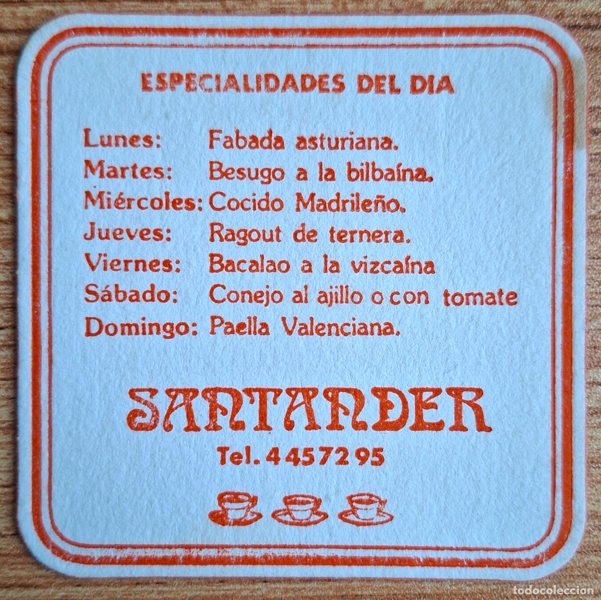 Otros art&iacute;culos de coleccionismo en papel: Posavasos Gran Cafeter&iacute;a Bar Santander - Especialidades - Madrid
