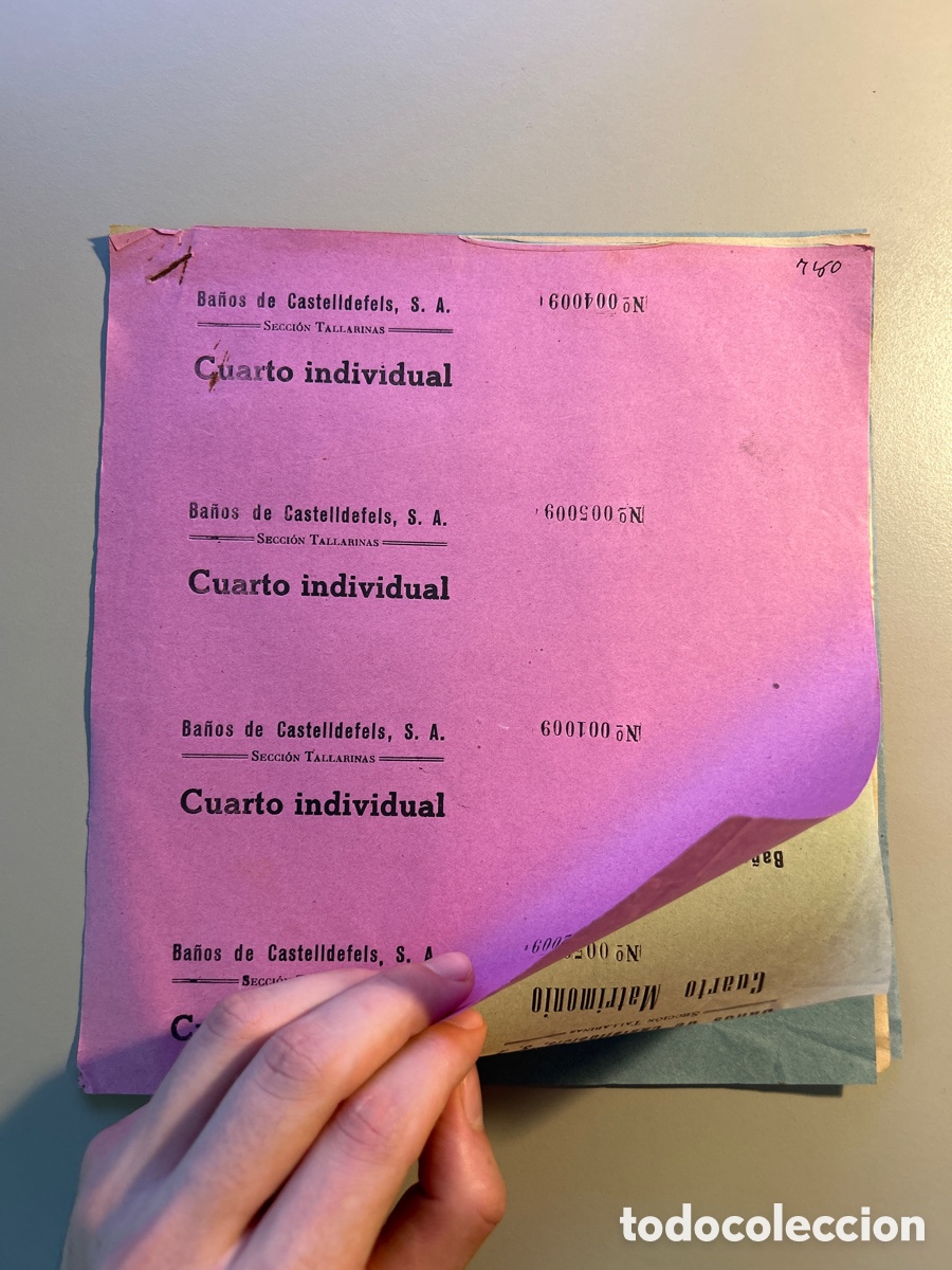 Otros art&iacute;culos de coleccionismo en papel: Entradas Ba&ntilde;os de Castelldefels &ndash; Cuarto individual , matrimonio , familiar &ndash; A&ntilde;os 1940