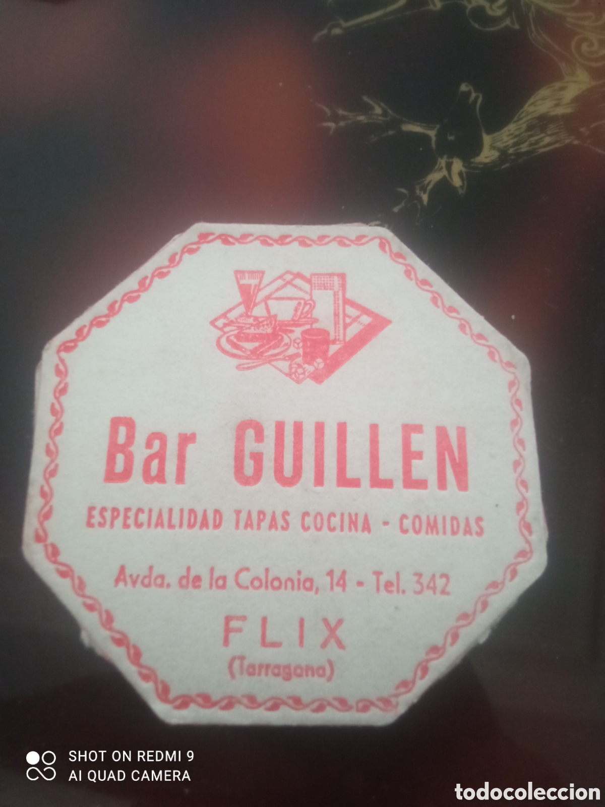 Otros art&iacute;culos de coleccionismo en papel: Bar guillen especialidad tapas cocina flix tarragona ( posavaso a&ntilde;os 50 60s)