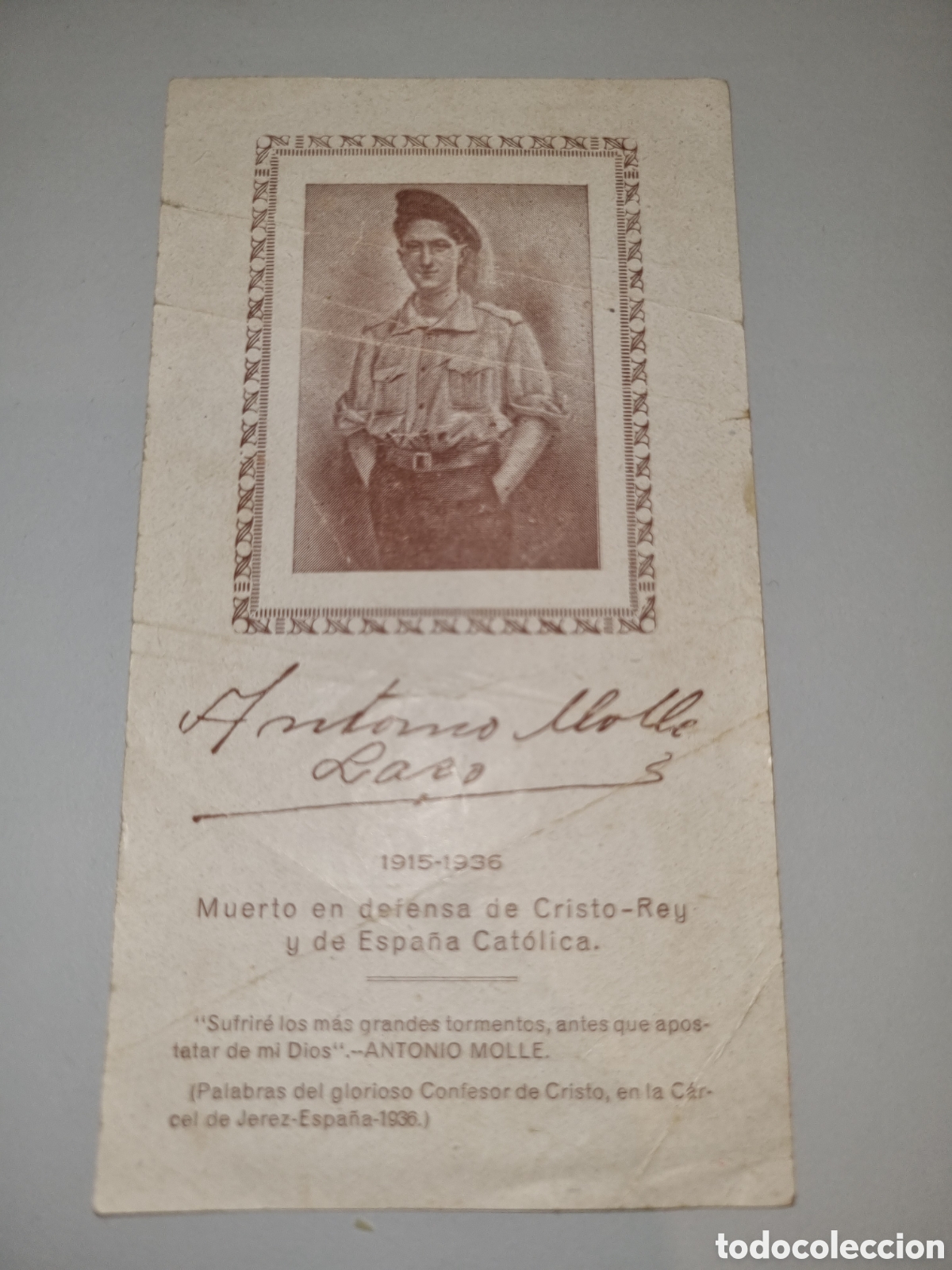 Otros art&iacute;culos de coleccionismo en papel: Antonio Molle Lazo. Requet&eacute; muerto m&aacute;rtir en la Guerra Civil