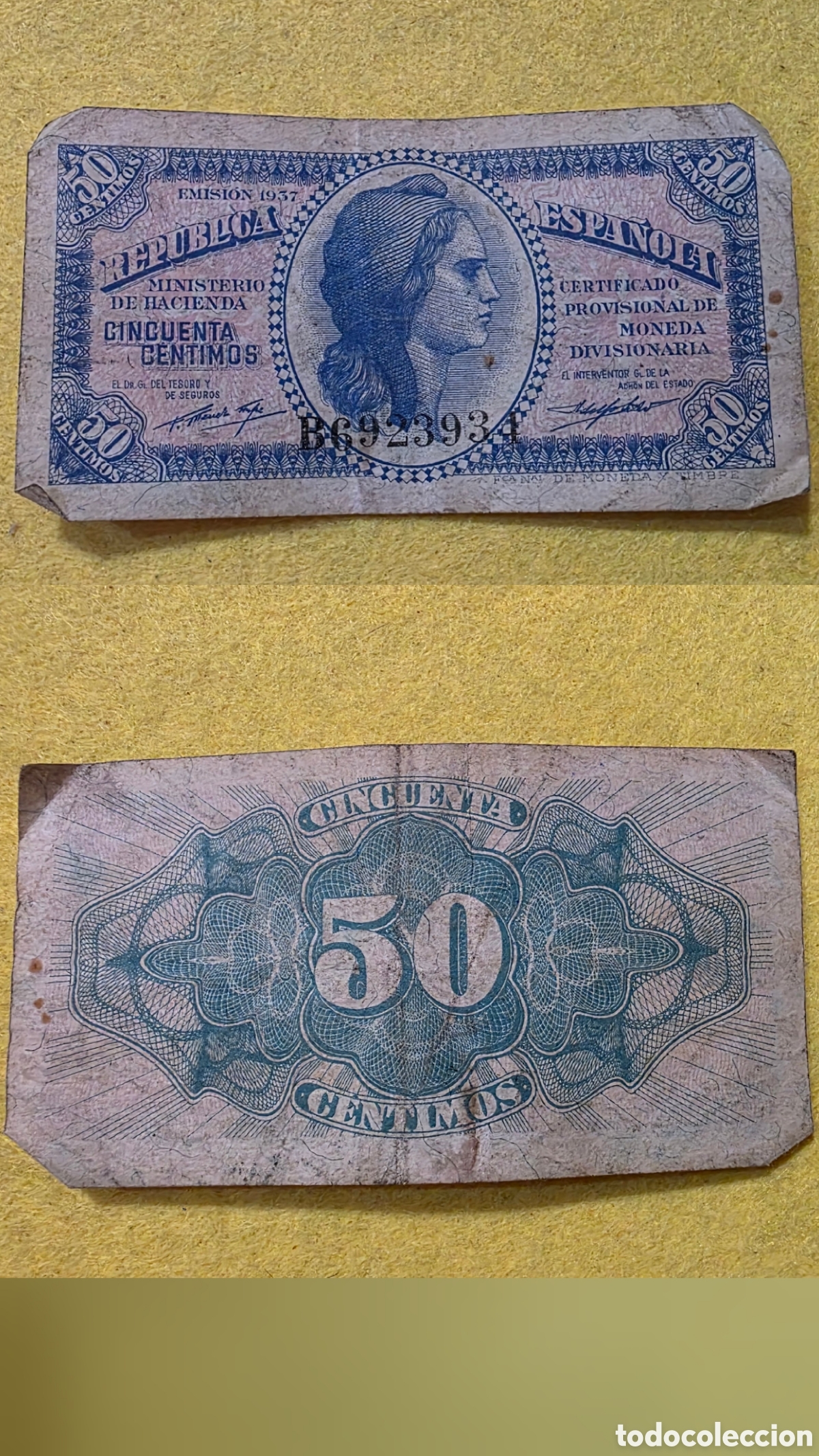 Otros art&iacute;culos de coleccionismo en papel: billetes de 50 c&eacute;ntimos, 1,5,10,25,50 y 100 pesetas.