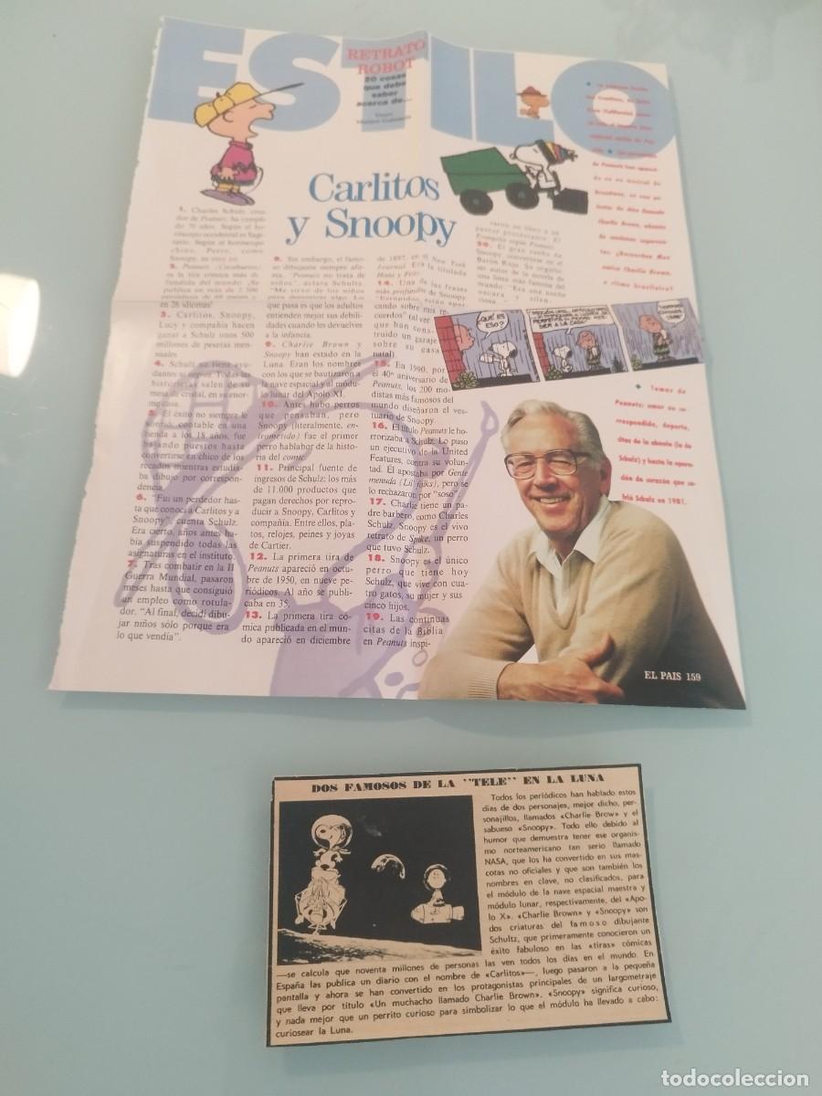 Otros art&iacute;culos de coleccionismo en papel: Hoja de revista y recorte, sobre la historia y curiosidades de &rdquo;Carlitos y Snoopy&rdquo; (Peanuts).
