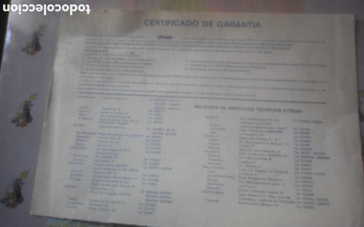 Otros art&iacute;culos de coleccionismo en papel: Tarjeta de garant&iacute;a lavadora autom&aacute;tica Otsein, a&ntilde;o 1980. Rellenada, con sello.