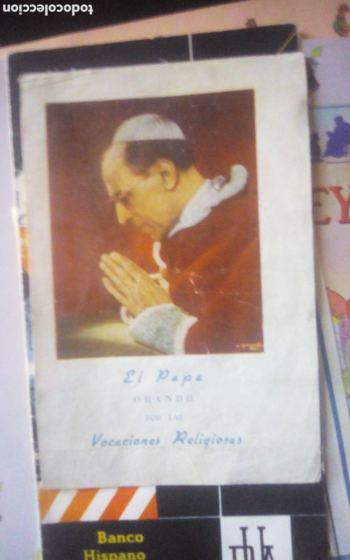 Otros art&iacute;culos de coleccionismo en papel: Folleto estampita del Papa Pio XII orando por las vocaciones religiosas. Oraci&oacute;n por detr&aacute;s.