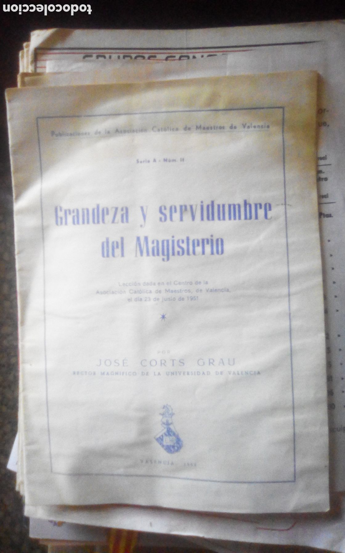 Otros art&iacute;culos de coleccionismo en papel: Bolet&iacute;n Asociaci&oacute;n Cat&oacute;lica de Maestros de Valencia. Serie A, n&deg; 11. Jos&eacute; Corts. A&ntilde;o 1952.