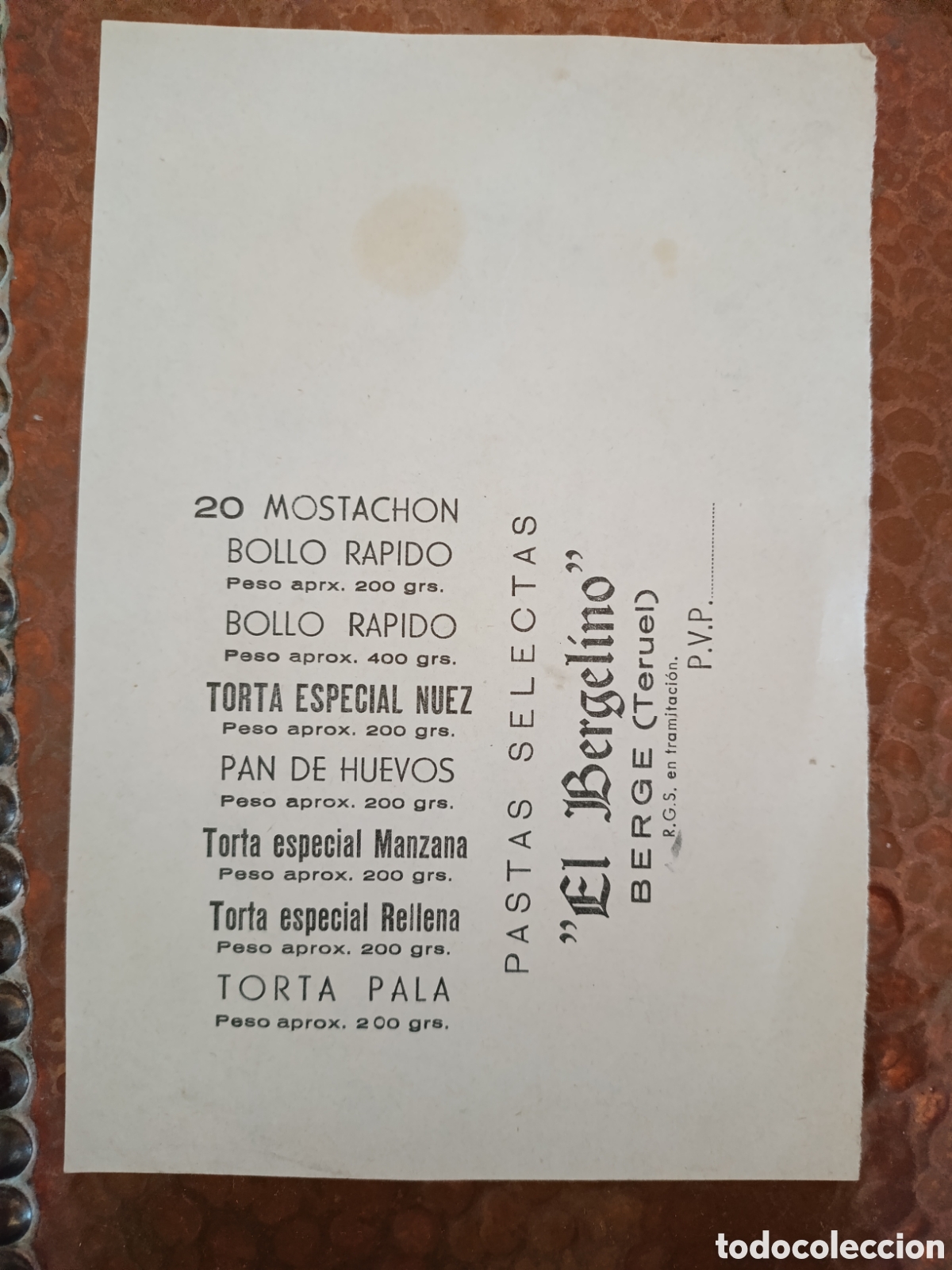 Otros art&iacute;culos de coleccionismo en papel: PASTAS SELECTAS EL BERGELINO BERGUE TERUEL [ PAPEL PUBLICITARIO ]
