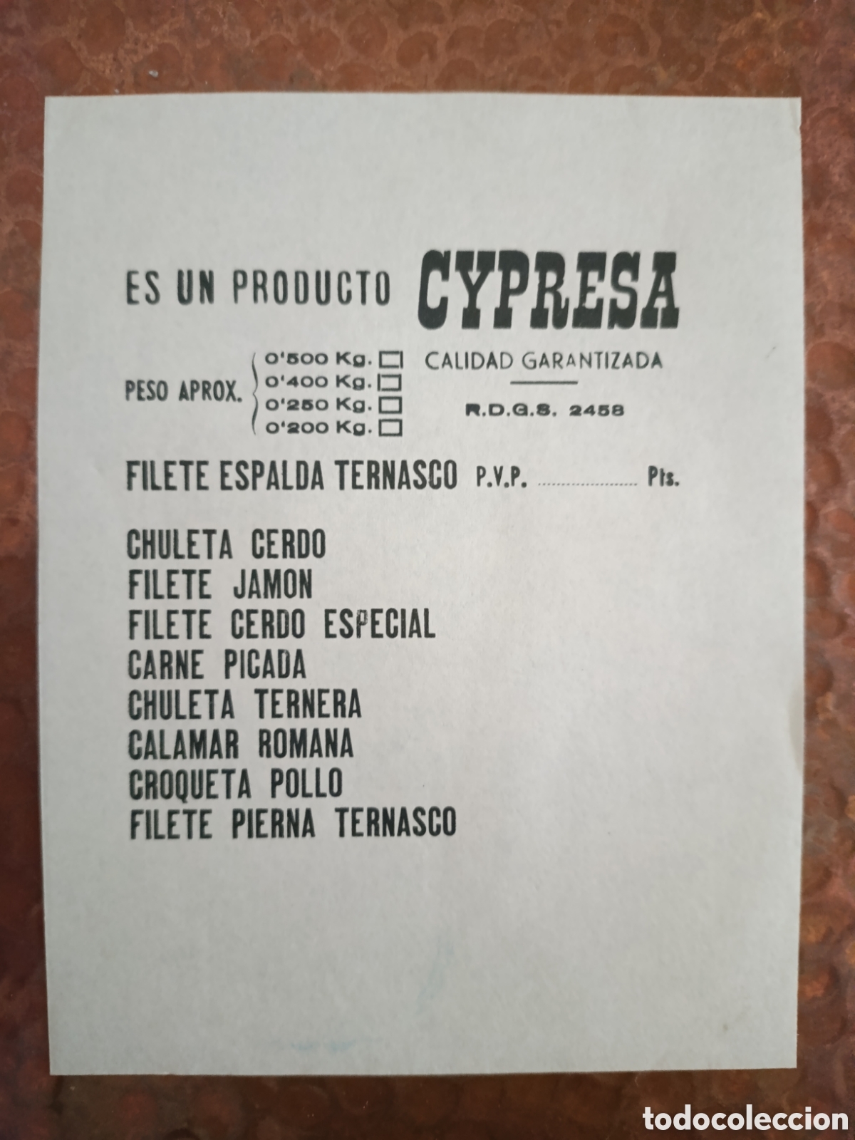 Otros art&iacute;culos de coleccionismo en papel: CARNICER&Iacute;A CYPRESA CIUDAD GARANTIZADA [ PAPEL PUBLICITARIO A&Ntilde;OS 40-50 ]