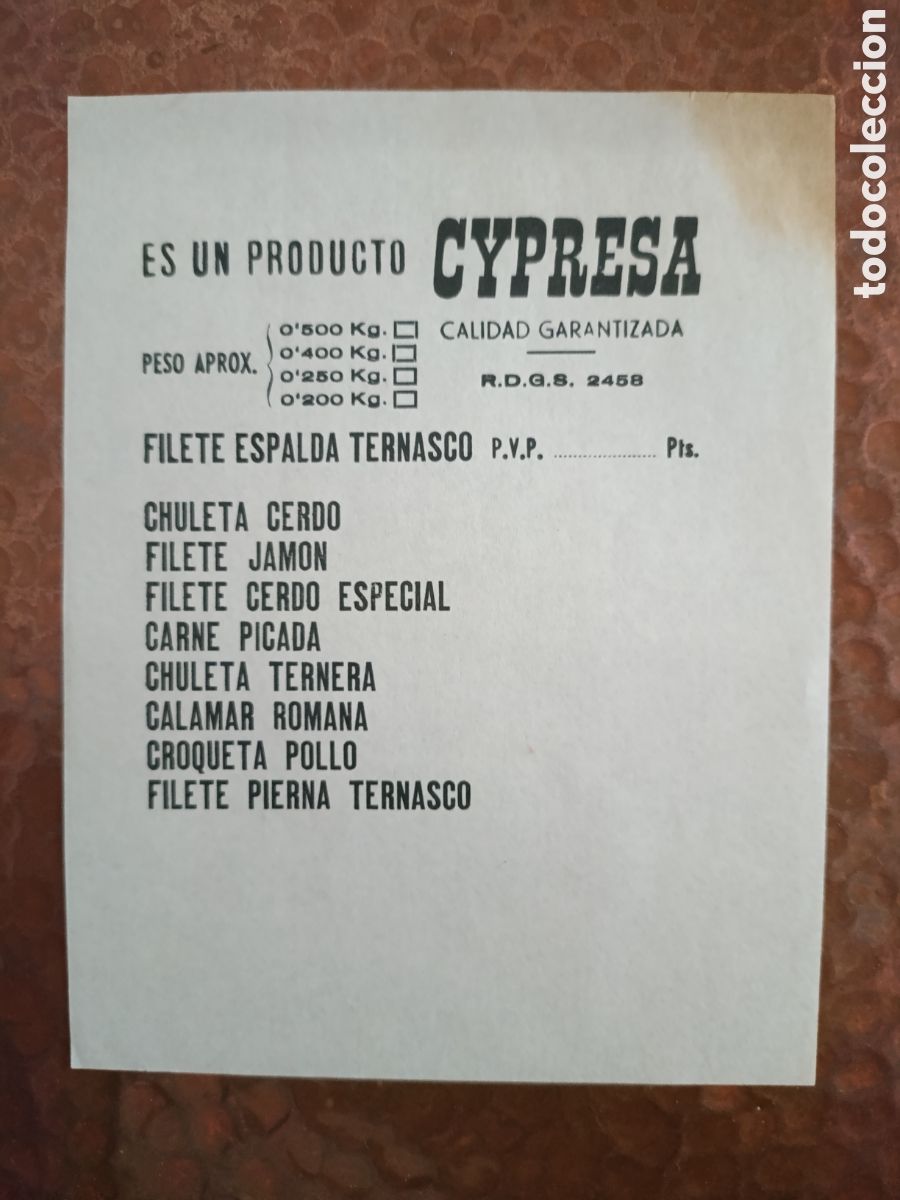 Otros art&iacute;culos de coleccionismo en papel: CARNICER&Iacute;A CYPRESA CIUDAD GARANTIZADA [ PAPEL PUBLICITARIO A&Ntilde;OS 40-50 ]