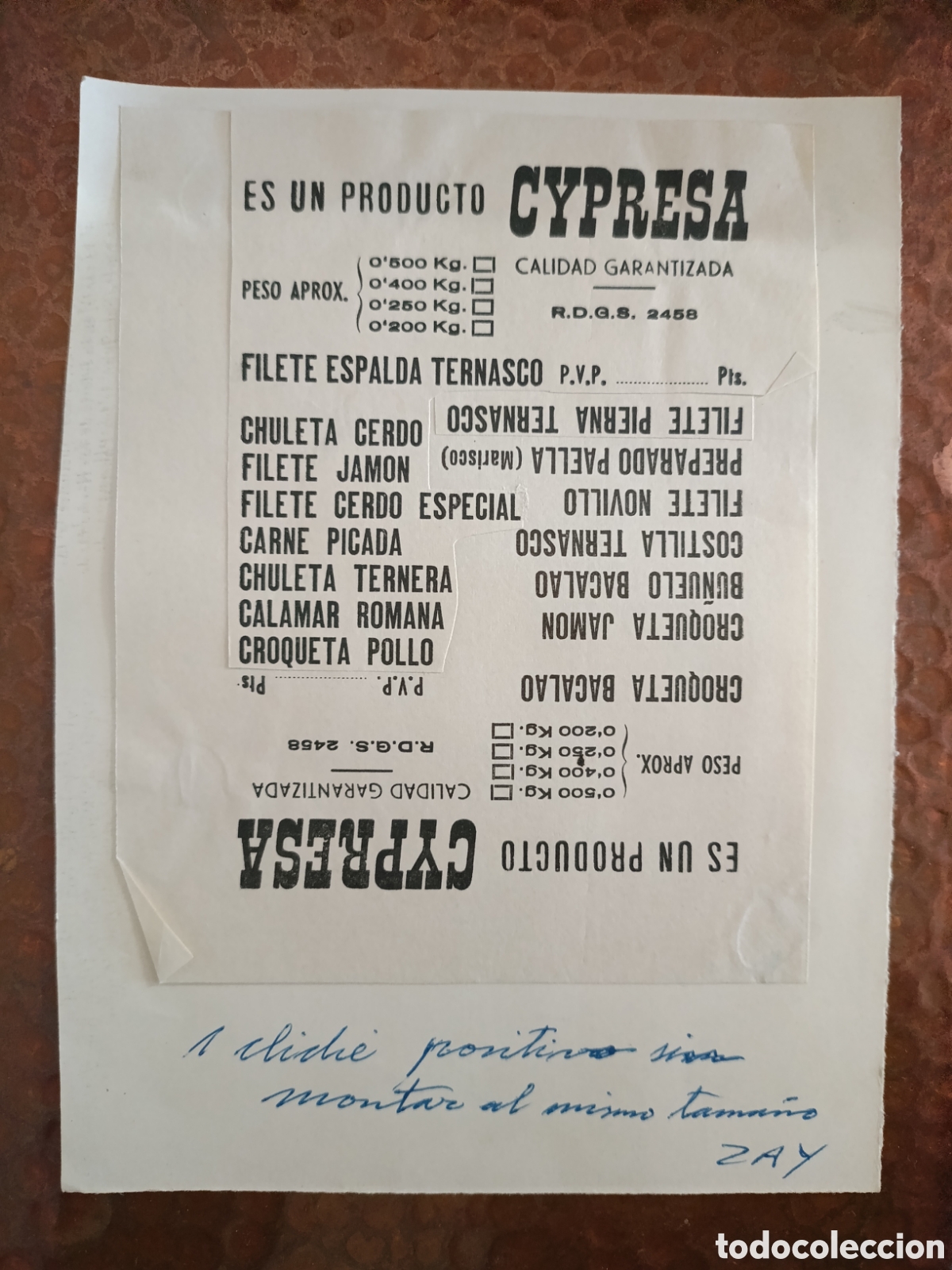 Otros art&iacute;culos de coleccionismo en papel: CARNICER&Iacute;A CYPRESA CIUDAD GARANTIZADA [ PAPEL PUBLICITARIO A&Ntilde;OS 40-50 ]
