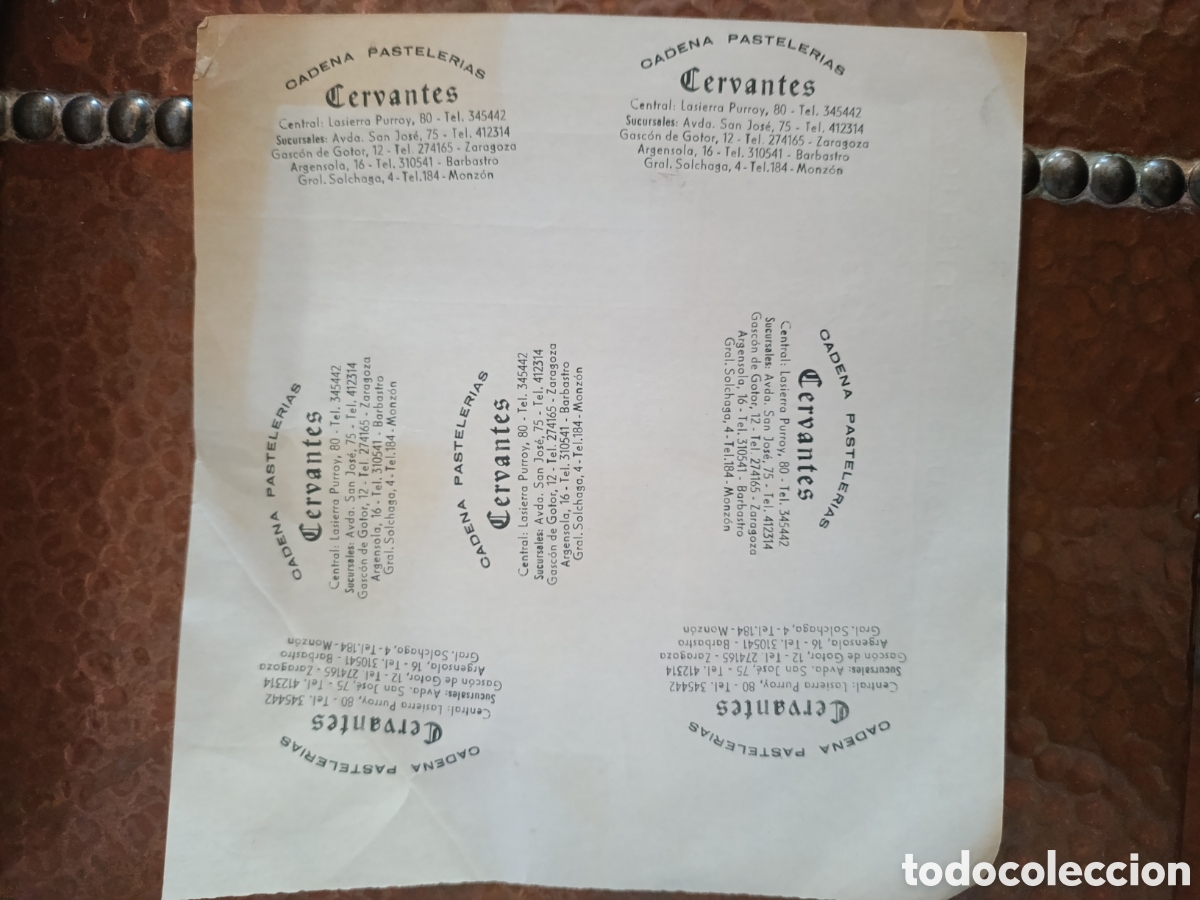 Otros art&iacute;culos de coleccionismo en papel: CADENA PASTELER&Iacute;AS CERVANTES ZARAGOZA [ PAPEL PUBLICITARIO A&Ntilde;OS 40-50 ]