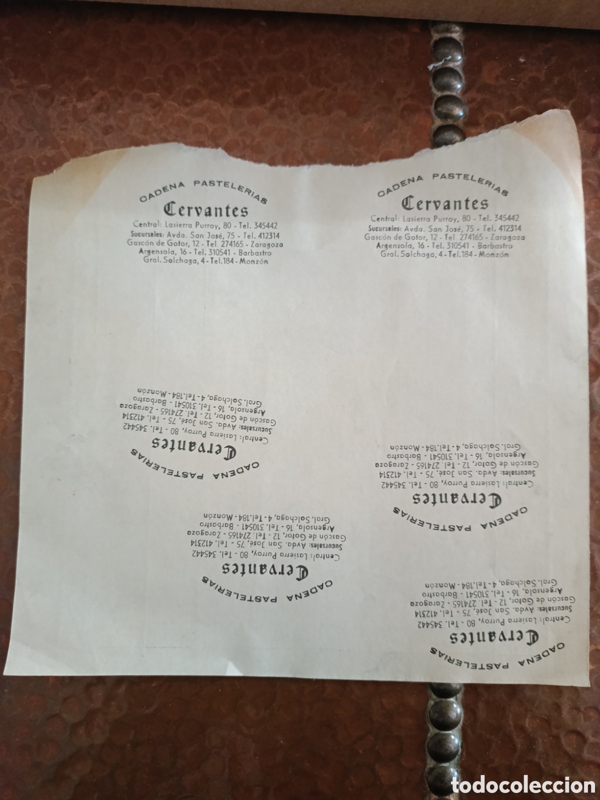 Otros art&iacute;culos de coleccionismo en papel: CADENA PASTELER&Iacute;AS CERVANTES ZARAGOZA [ PAPEL PUBLICITARIO A&Ntilde;OS 40-50 ]