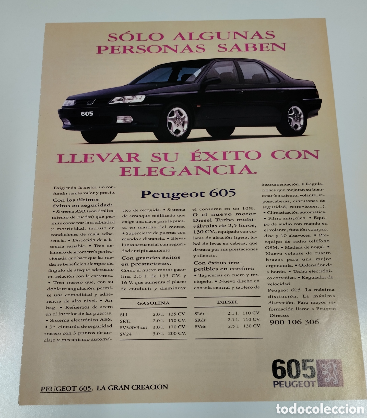 Otros art&iacute;culos de coleccionismo en papel: Publicidad Peugeot 605