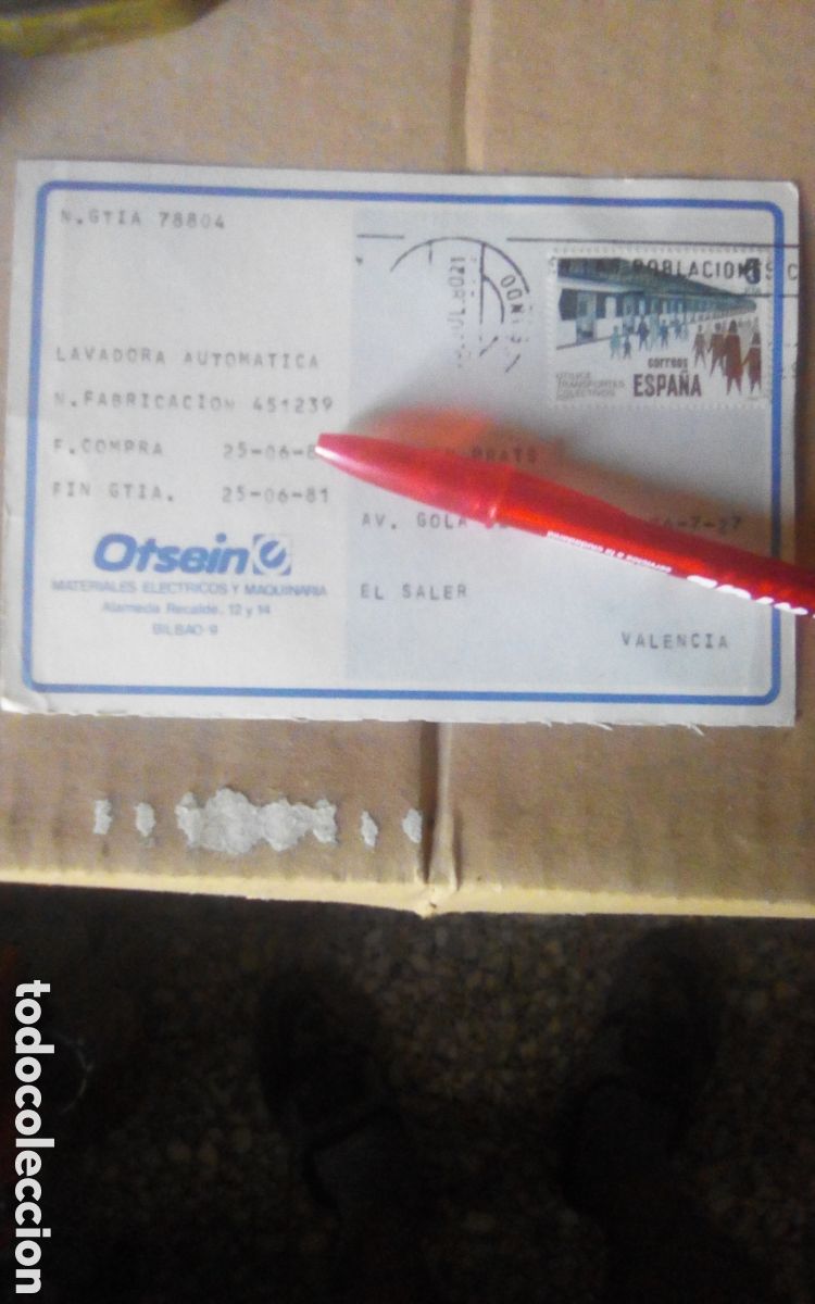 Paper Collecting Others: Tarjeta de garant&iacute;a lavadora autom&aacute;tica Otsein, a&ntilde;o 1980. Rellenada, con sello.