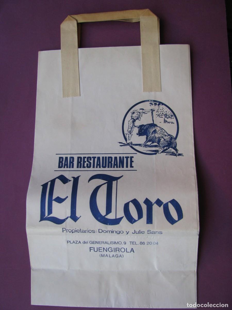 Otros art&iacute;culos de coleccionismo en papel: BOLSA DE PAPEL BAR, RESTAURANTE EL TORO. FUENGIROLA. A&Ntilde;OS 70