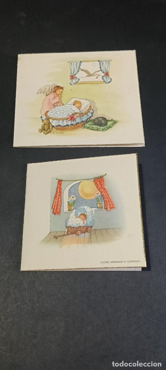 Otros art&iacute;culos de coleccionismo en papel: Lote de 2 antiguas tarjetas de participaci&oacute;n de nacimiento ilustradas - Girona (A&ntilde;os 1950 y 1951)