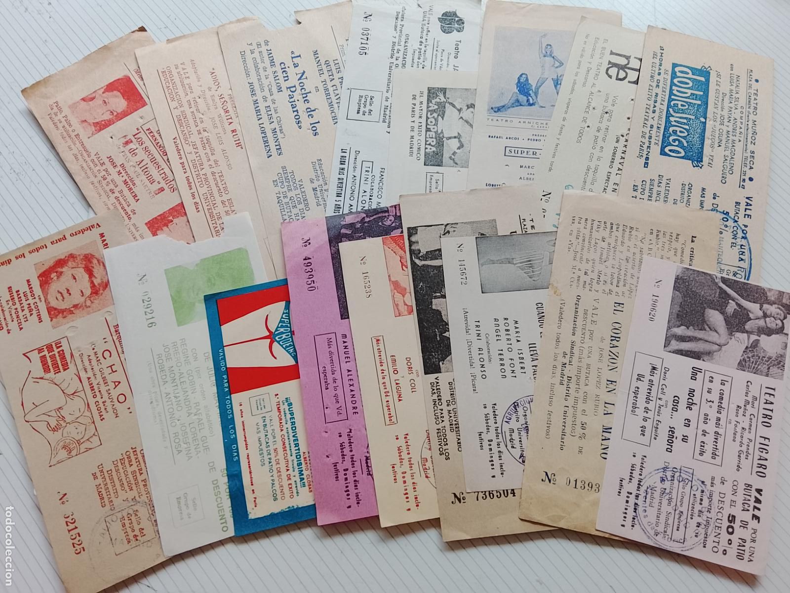 Otros art&iacute;culos de coleccionismo en papel: 17 entradas de teatro antiguas diferentes