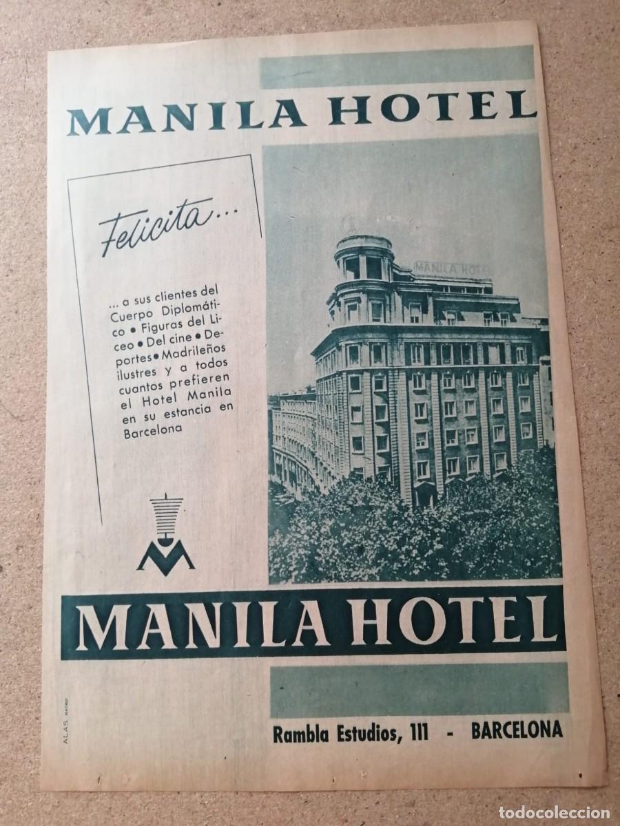 Otros art&iacute;culos de coleccionismo en papel: ANUNCIO. HOTEL MANILA (BARCELONA)