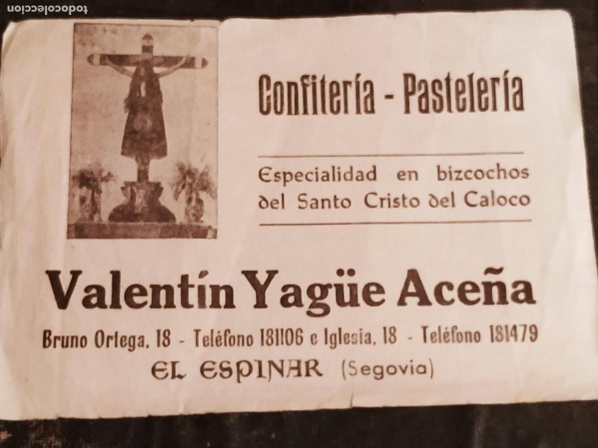 Otros art&iacute;culos de coleccionismo en papel: Publicidad confiter&iacute;a pasteler&iacute;a El Espinar (Segovia) Cristo Caloco