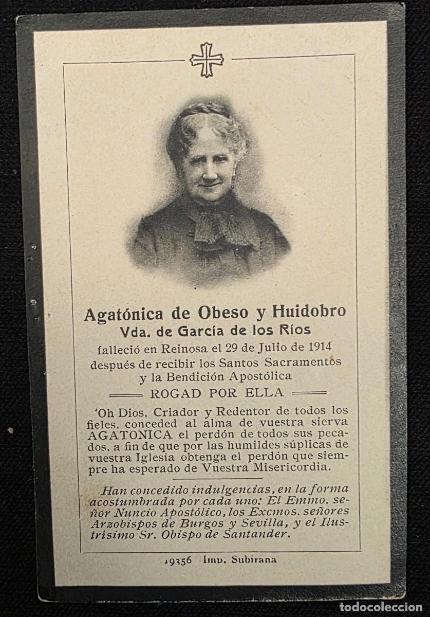 Otros art&iacute;culos de coleccionismo en papel: Antiguo Recordatorio de Defunci&oacute;n Agat&oacute;nica de Obeso y Huidobro Reinosa 1914 Estampa Religiosa 11x7