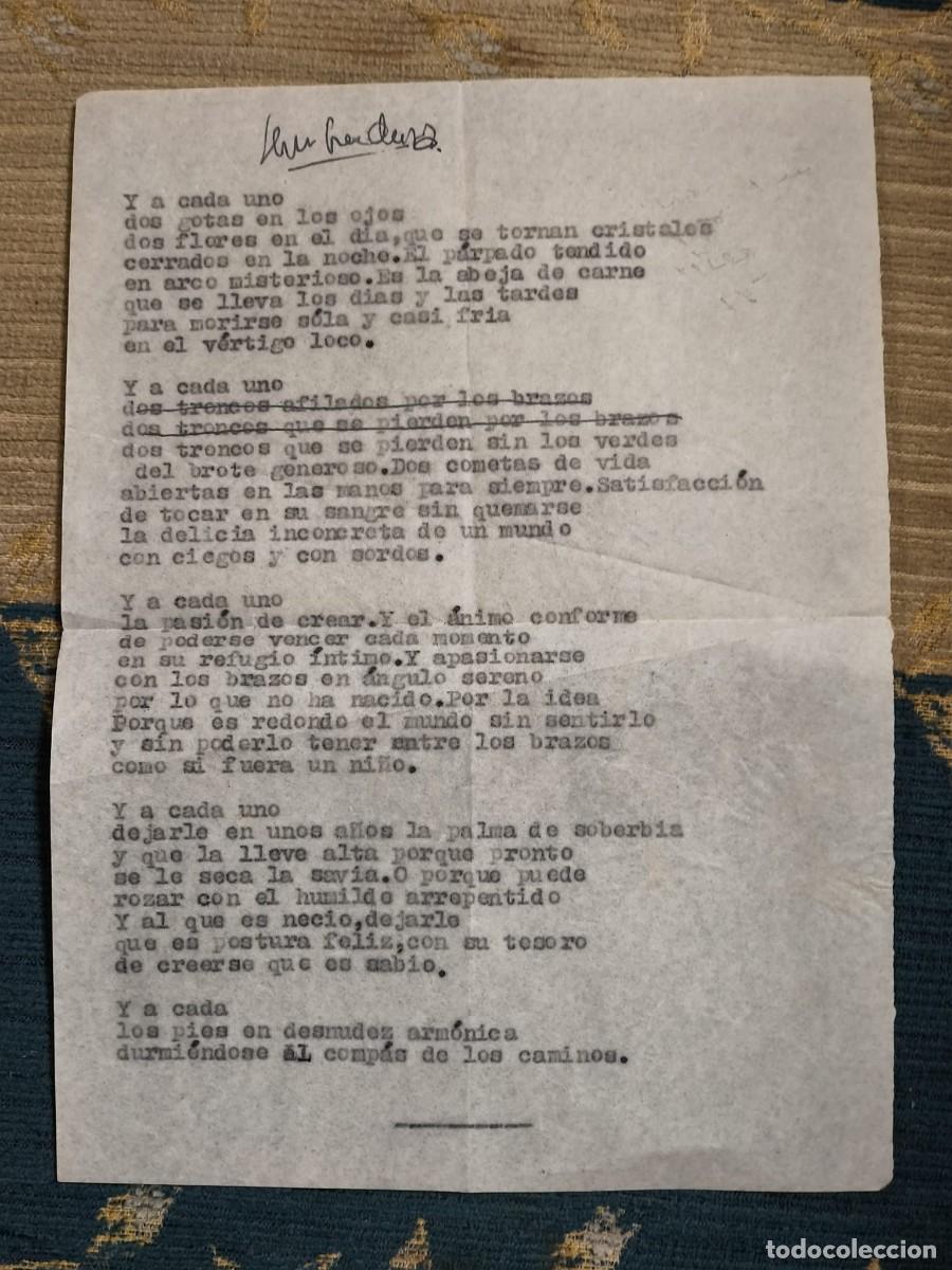 Otros art&iacute;culos de coleccionismo en papel: Poema mecanografiado. Papel tama&ntilde;o cuartilla
