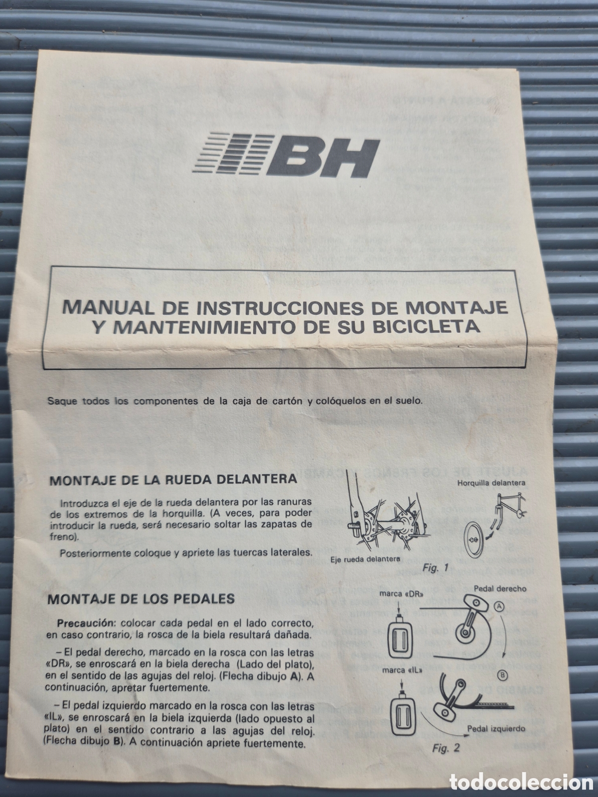 Otros art&iacute;culos de coleccionismo en papel: MANUAL INSTRUCCIONES BICICLETA BH ORIGUNAL
