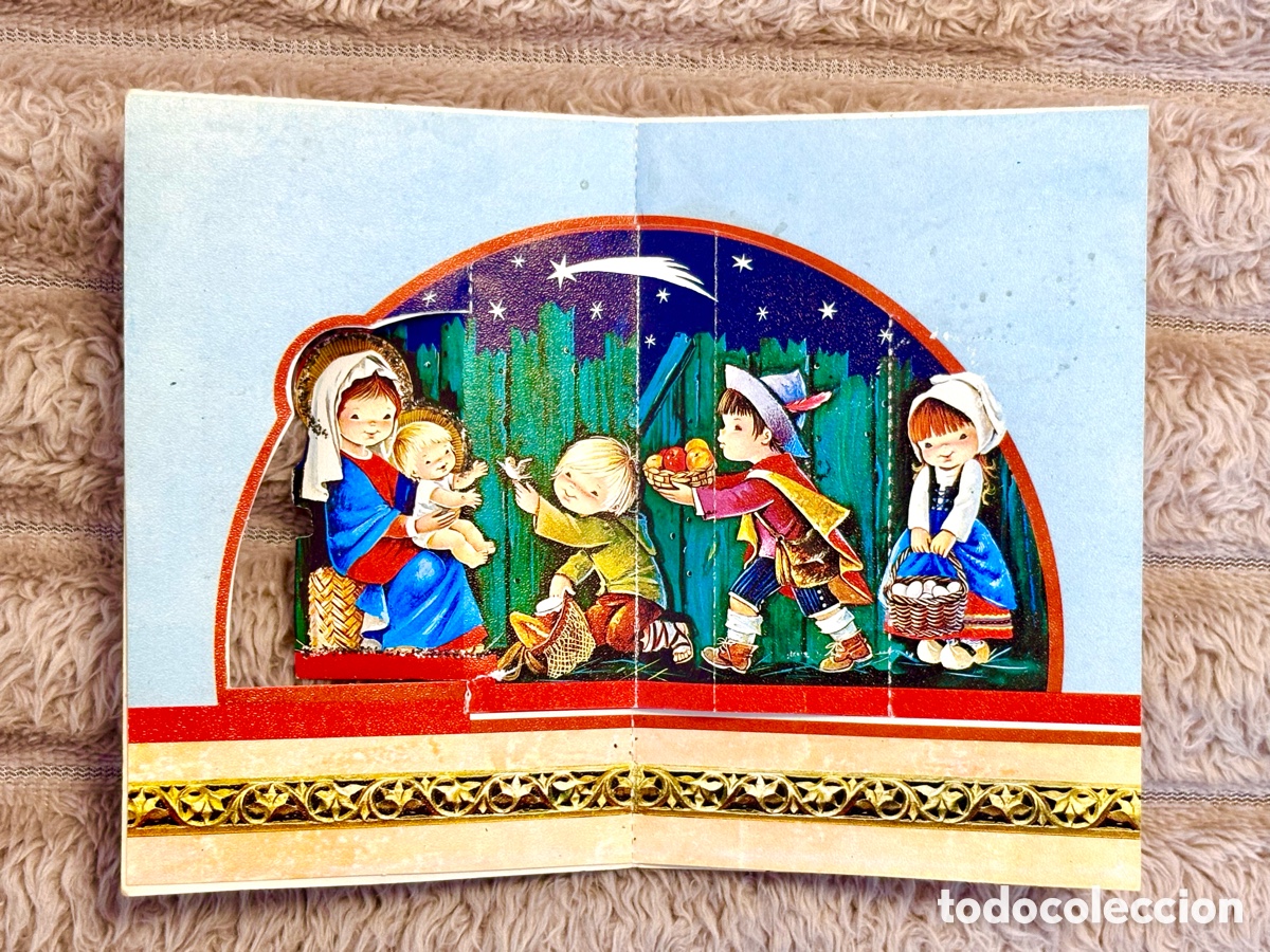 Otros art&iacute;culos de coleccionismo en papel: Tarjeta Navidad Pop-Up Original (1970) - Aguilar de Campoo - Detalles Purpurina - 56 A&ntilde;os Antig&uuml;edad