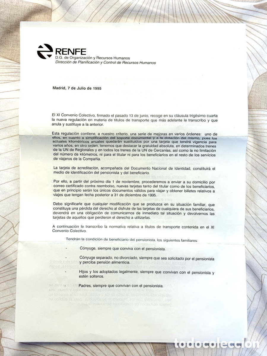 Otros art&iacute;culos de coleccionismo en papel: Documento Renfe 1995 &bull; Circular Completa XI Convenio &bull; 4 P&aacute;ginas &bull; Normativa AVE &bull; Firmada