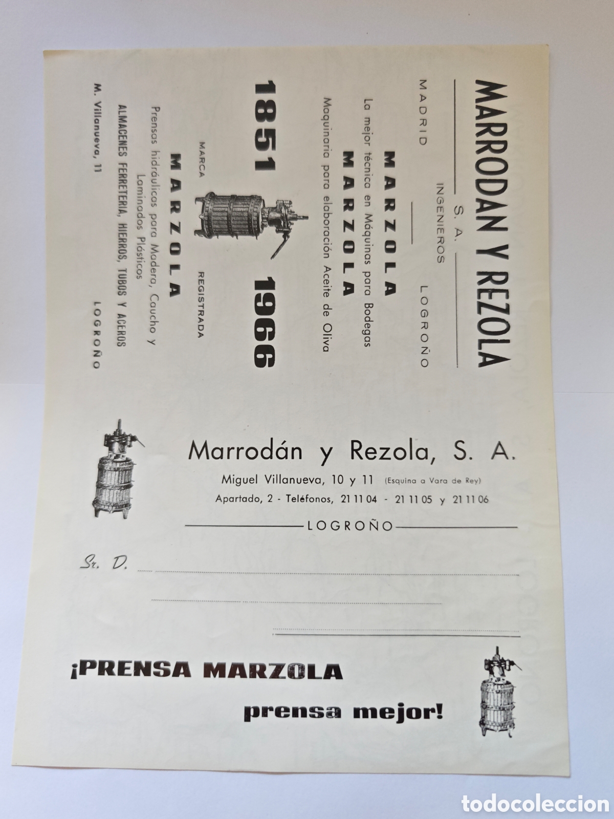 Otros art&iacute;culos de coleccionismo en papel: hoja publicidad madorran y rezola - tdk295p