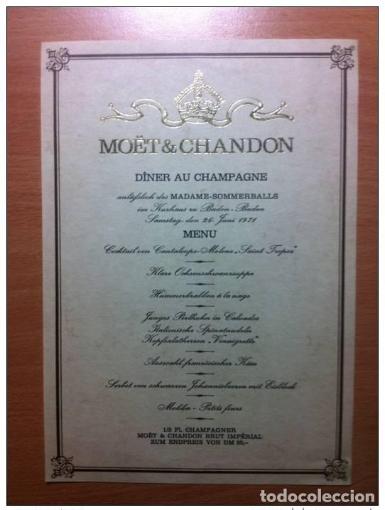 Otros art&iacute;culos de coleccionismo en papel: CENA CON CHAMP&Aacute;N MO&Euml;T & ET CHANDON BADEN-BADEN 26. MEN&Uacute; DE JUNIO 1971 Y TARJETA DORADA