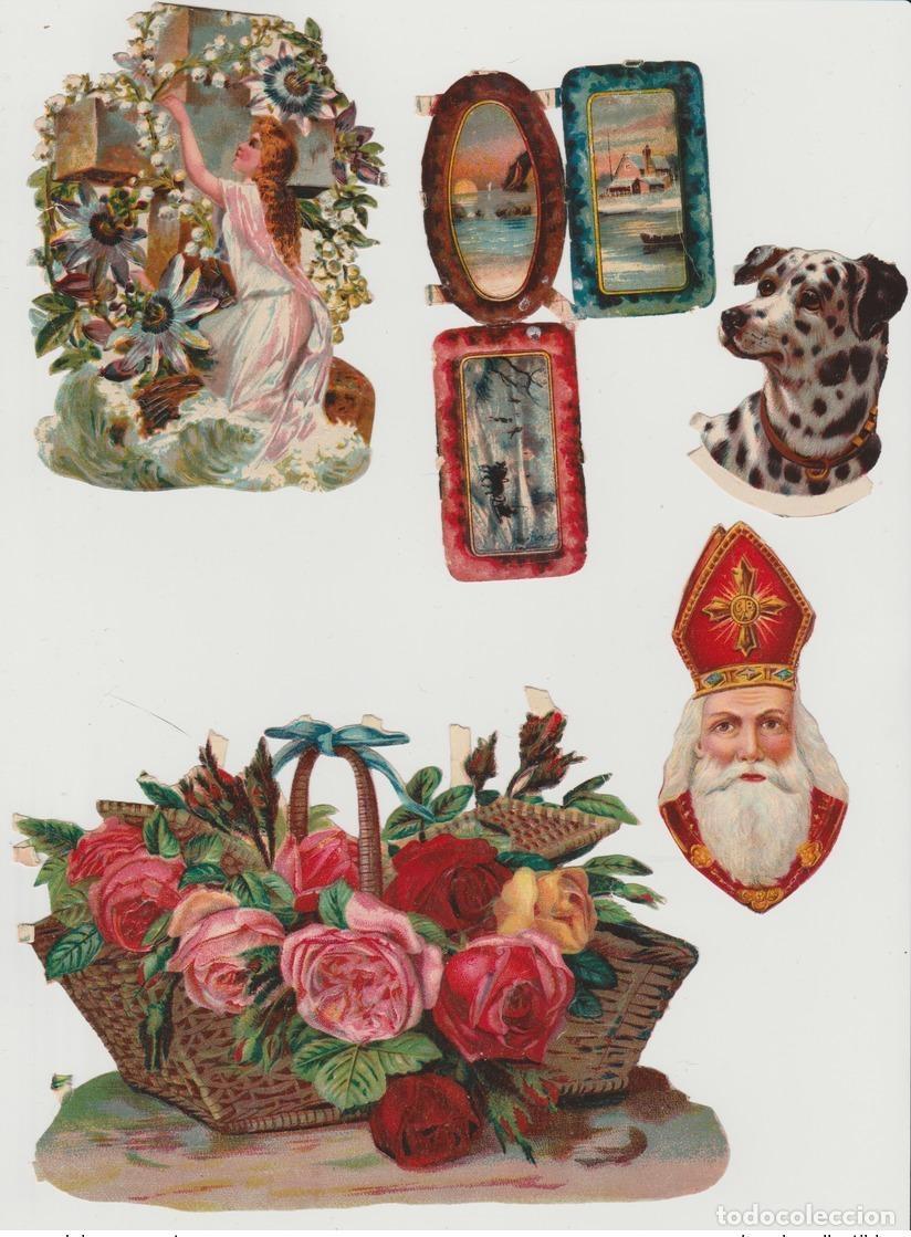 Otros art&iacute;culos de coleccionismo en papel: Set de pinturas cromadas con flores rosas forma perro d&aacute;lmata San Nicol&aacute;s n&uacute;mero 2