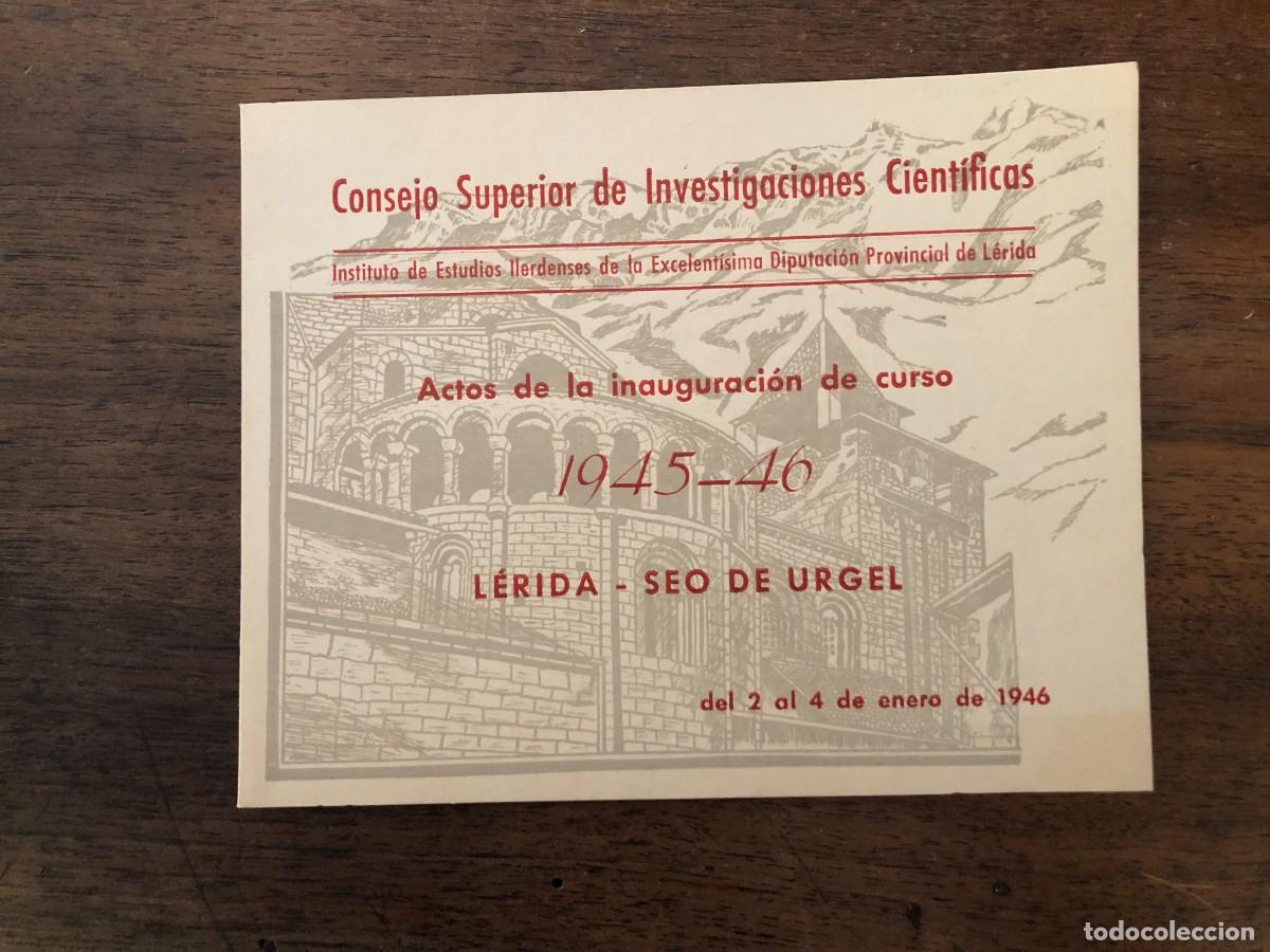 Otros art&iacute;culos de coleccionismo en papel: D&Iacute;PTICO CSIC, INSTITUTO DE ESTUDIOS ILERDENSES, ACTOS INAUGURACI&Oacute;N CURSO 1945-46