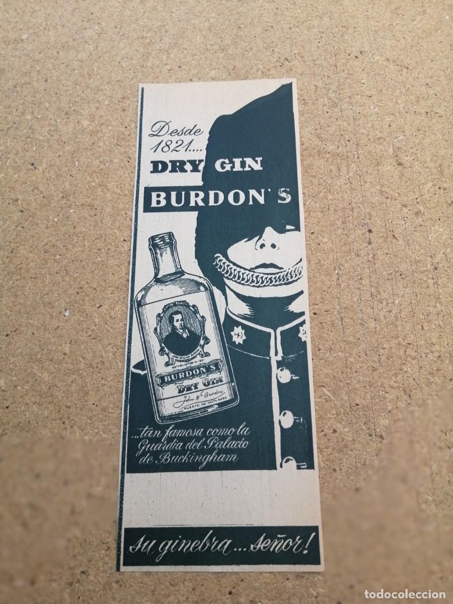 Otros art&iacute;culos de coleccionismo en papel: ANUNCIO. DRY GIN BURDON' S