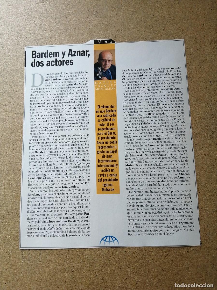 Otros art&iacute;culos de coleccionismo en papel: ARTICULO MANUEL VAZQUEZ MONTALBAN. BARDEM Y AZNAR, DOS ACTORES
