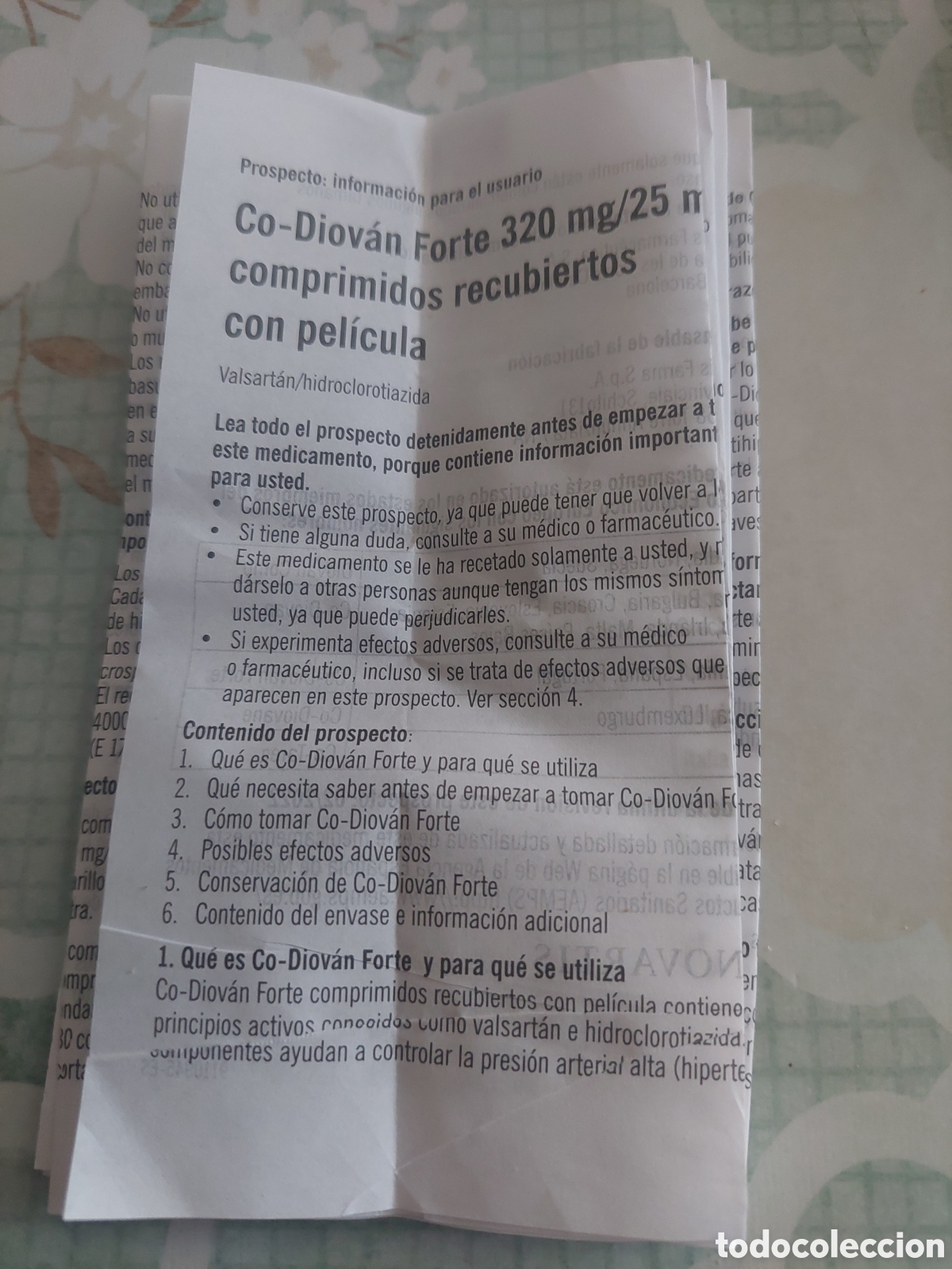 Otros art&iacute;culos de coleccionismo en papel: MEDICAMENTOS PR&Oacute;SPETO CO DIOVAN FORTE 320 MG COMPRIMIDO