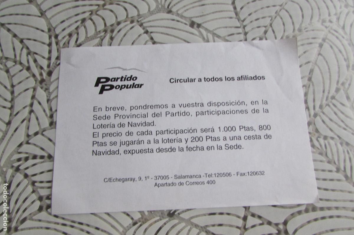 Otros art&iacute;culos de coleccionismo en papel: CIRCULAR PARTIDO POPULAR SALAMANCA