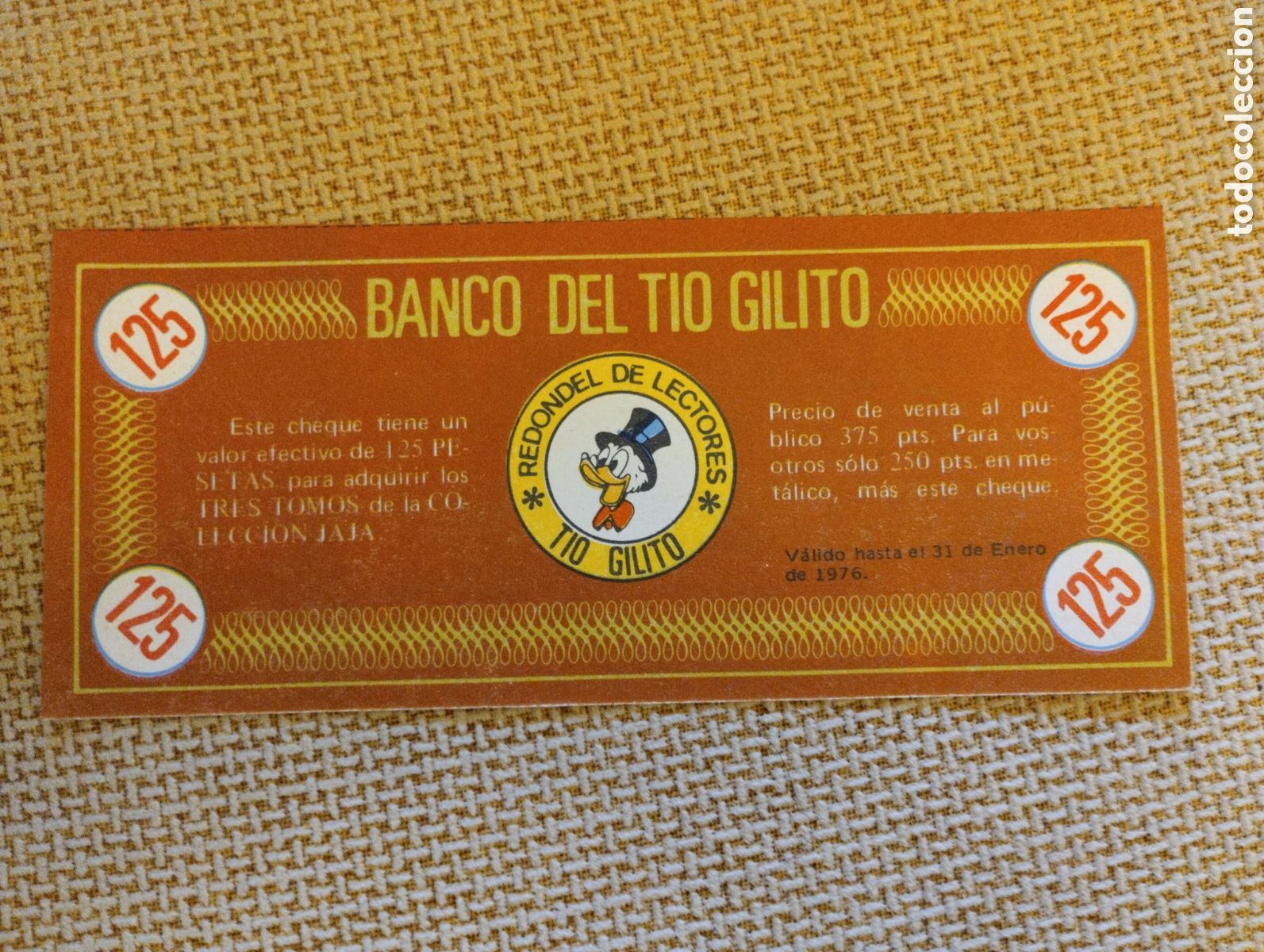 Otros art&iacute;culos de coleccionismo en papel: Cheque Tio Gilito 125 Pesetas