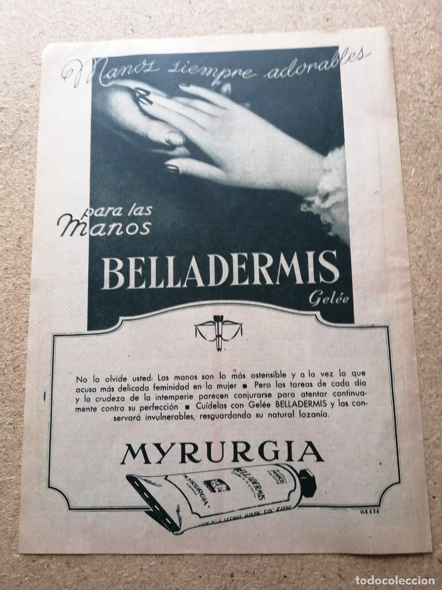 Outros artigos de papel: ANUNCIO. CREMA DE MANOS BELLADERMIS, DE MYRURGIA
