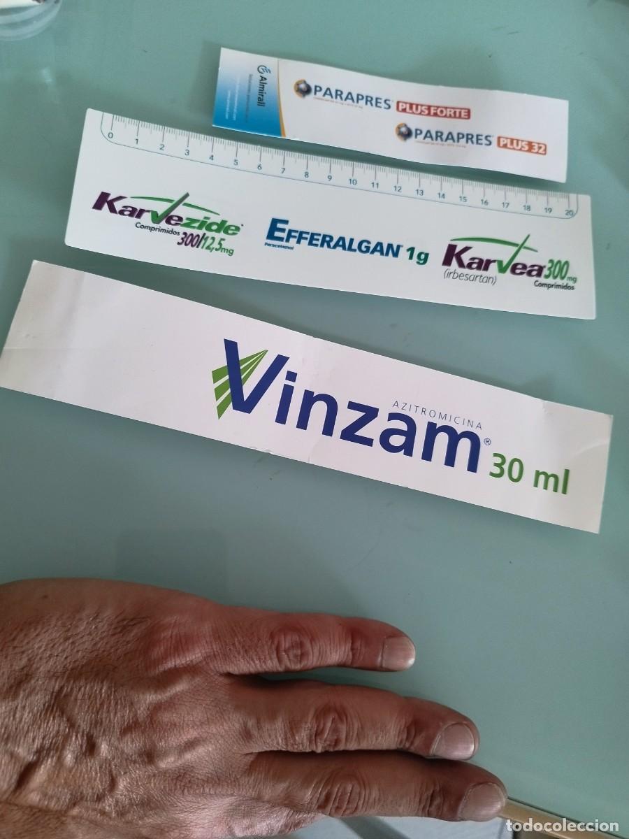 Otros art&iacute;culos de coleccionismo en papel: Publicidad Efferalgan (paracetamol), Karvezide y Karvea (irbesart&aacute;n), y Vinzam (azitromicina).