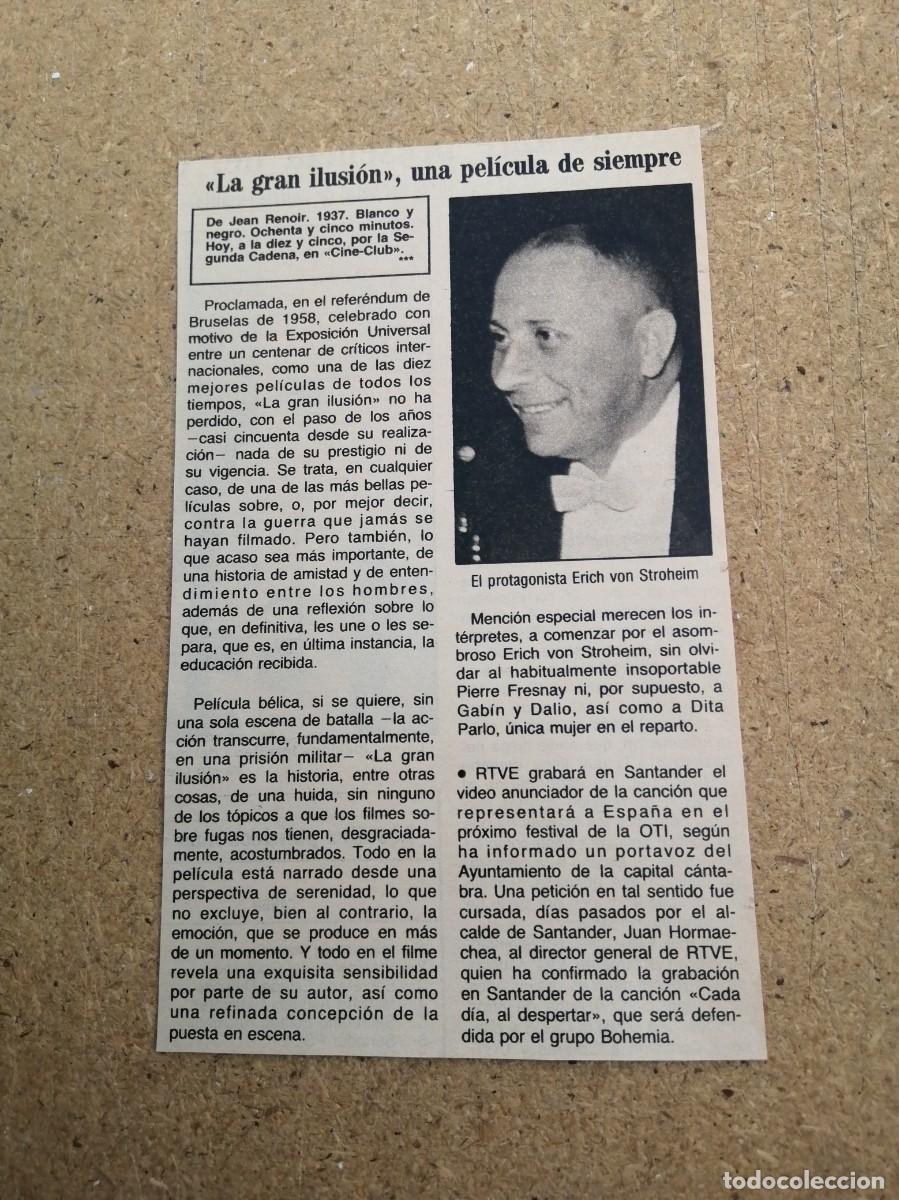 Otros art&iacute;culos de coleccionismo en papel: ARTICULO CINEMATOGRAFICO. LA GRAN ILUSION (JEAN RENOIR)